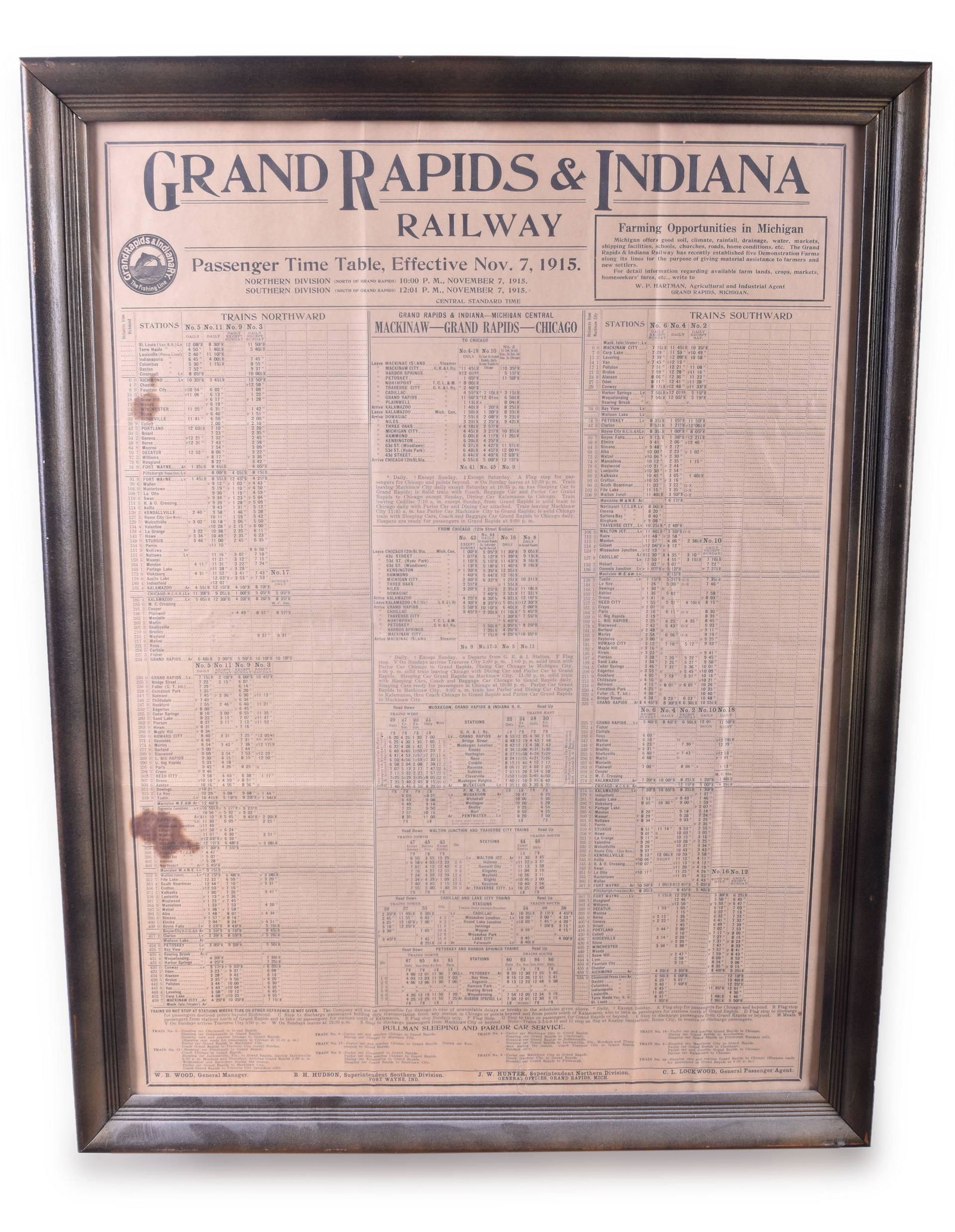 Grand Rapids & Indiana Railway 1915 Large Framed Public (1 of 3)