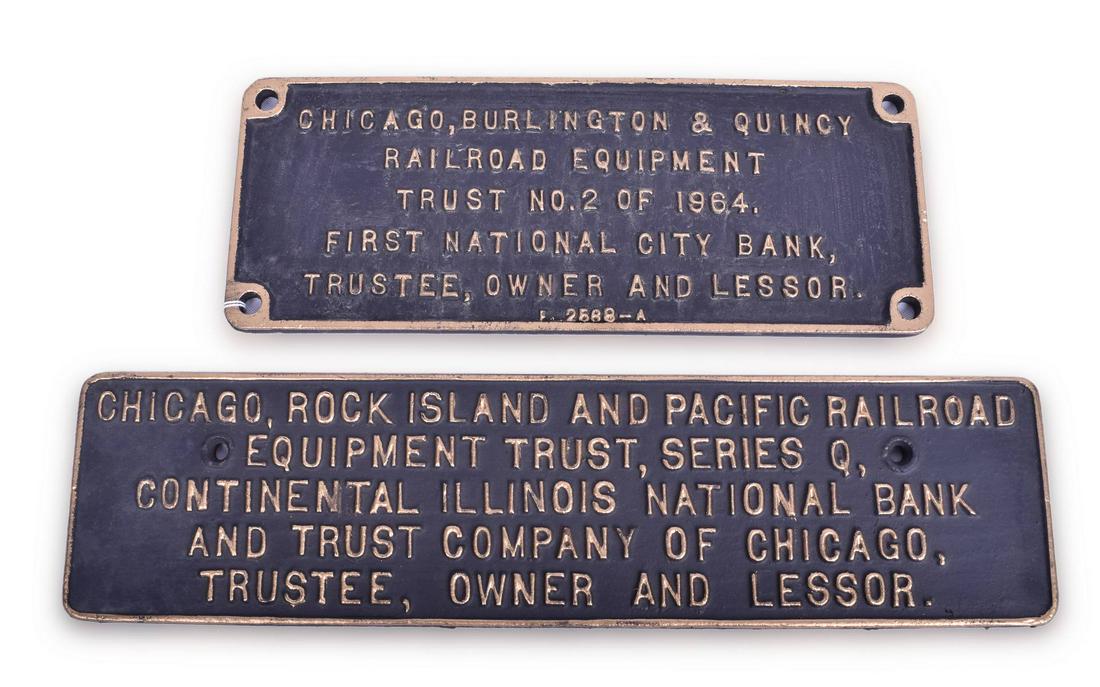 Pair of Cast Railroad Trust Plates- CB&Q and Rock (1 of 2)