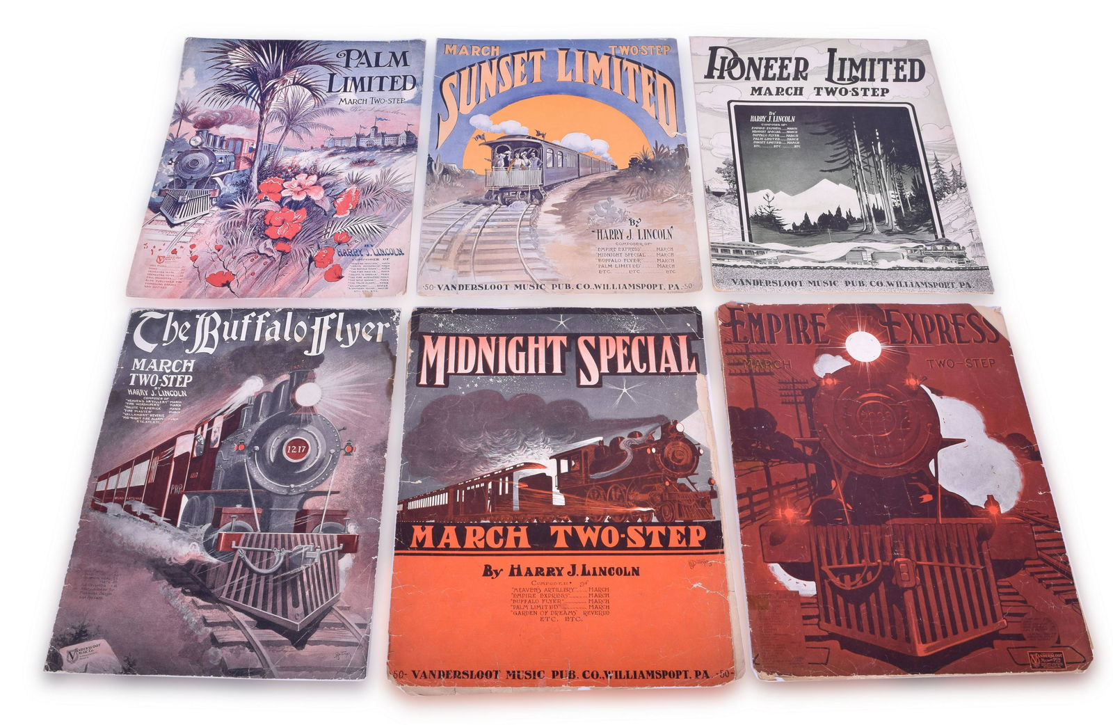 Six Sets of Harry J. Lincoln Railroad Inspired Sheet Music- Pioneer Limited Two Step, Sunset (1 of 2)