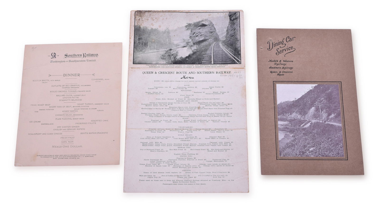 Three Southern and Norfolk and Western Menus - Queen & Crescent Route (1 of 2)