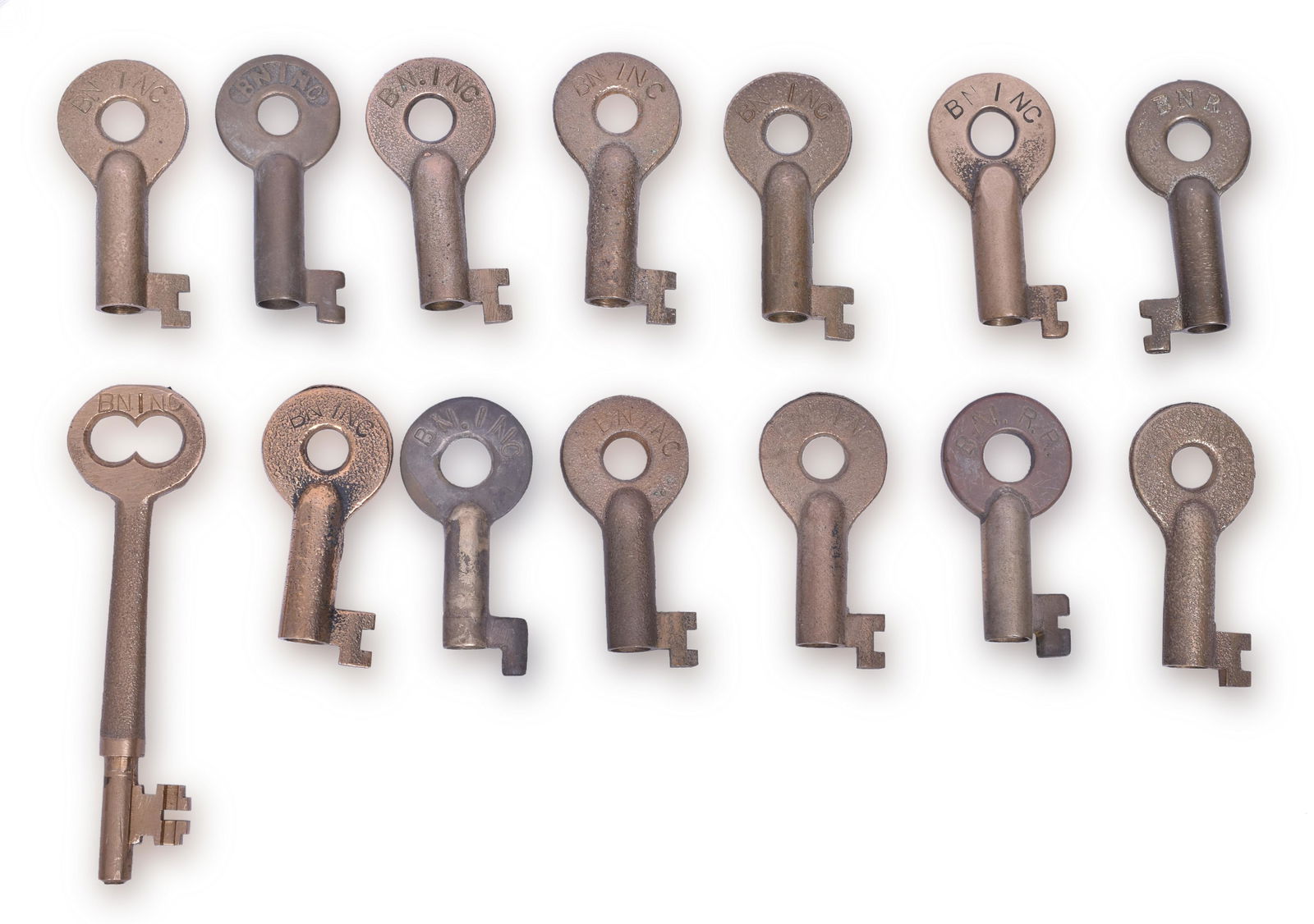 Group of Fourteen Burlington Northern Railroad Brass Keys (1 of 2)