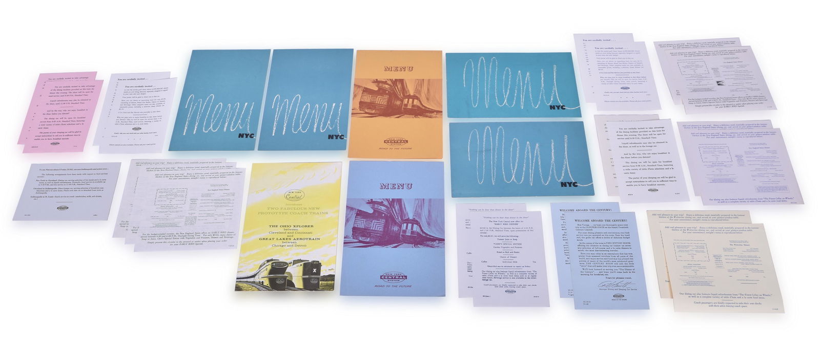 Seven New York Central Menus Plus Additional Dining Paper - X Train, Aero Train, etc. (1 of 2)
