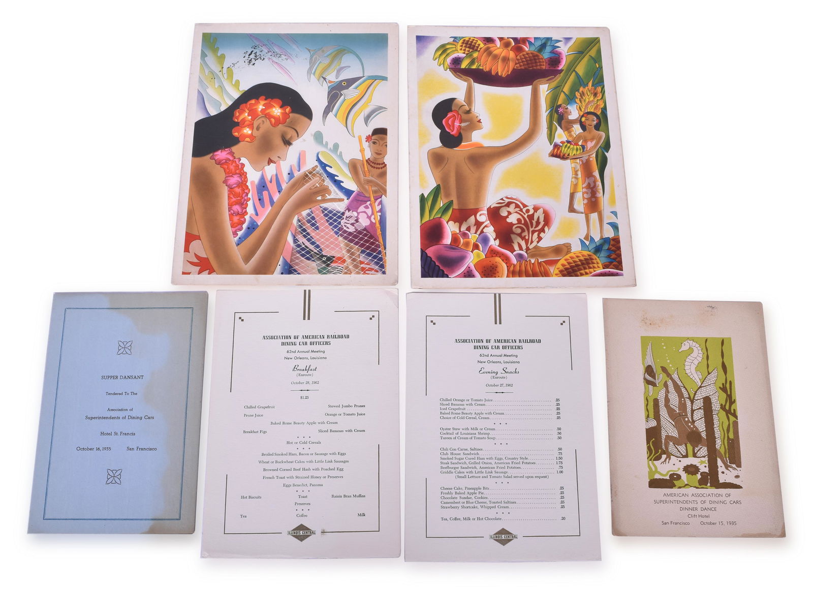 Six Association of American Railroad Dining Car Officers Banquet and Dining Car Menus (1 of 2)