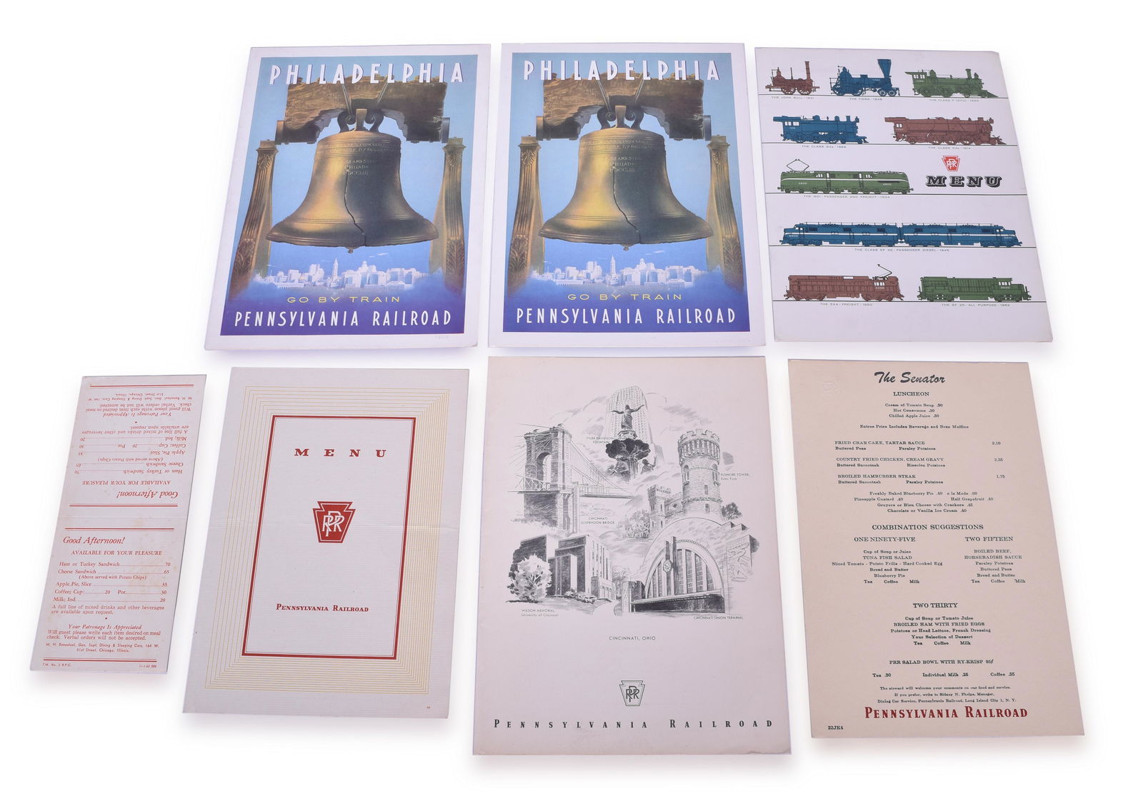 Seven Pennsylvania Menus - Indianapolis Limited, The Senator, Liberty Limited, etc. (1 of 2)