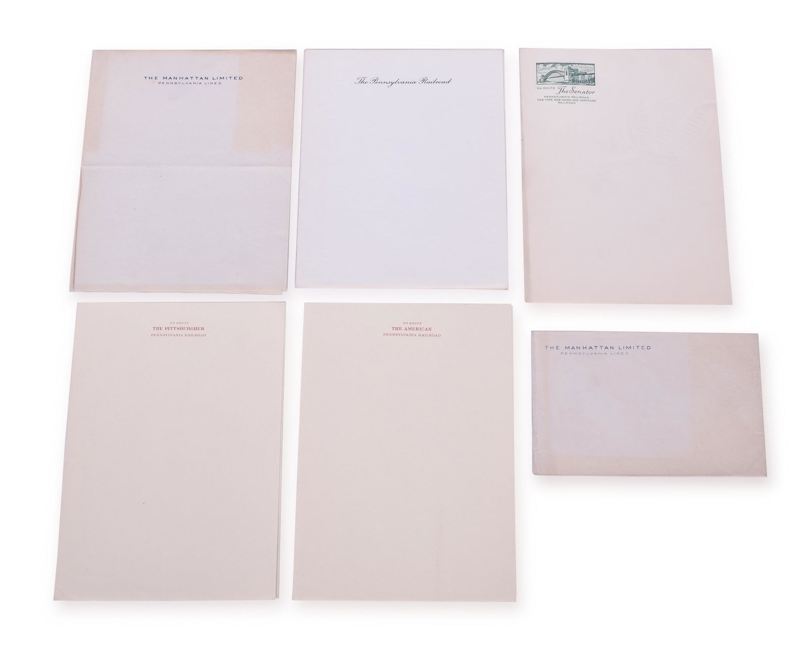 Six Pieces of Pennsylvania Railroad Stationary - The Pittsburgher, The Manhattan Limited, The (1 of 2)