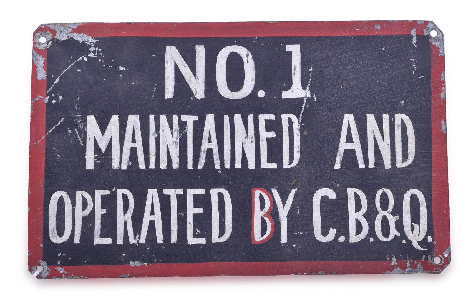 CB&Q / Burlington Railroad Painted Metal Sign (1 of 2)