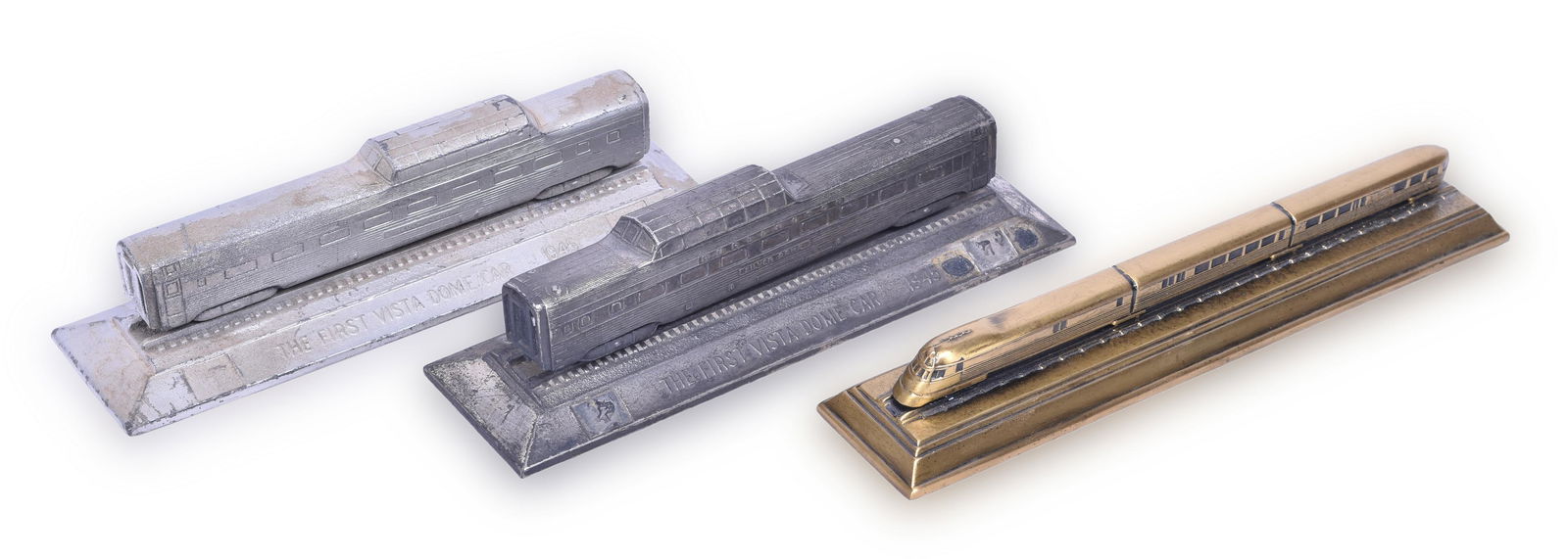 Group of three CB&Q / Burlington Paper Weights - 1945 Vista Dome, Pioneer Zephyr (1 of 3)