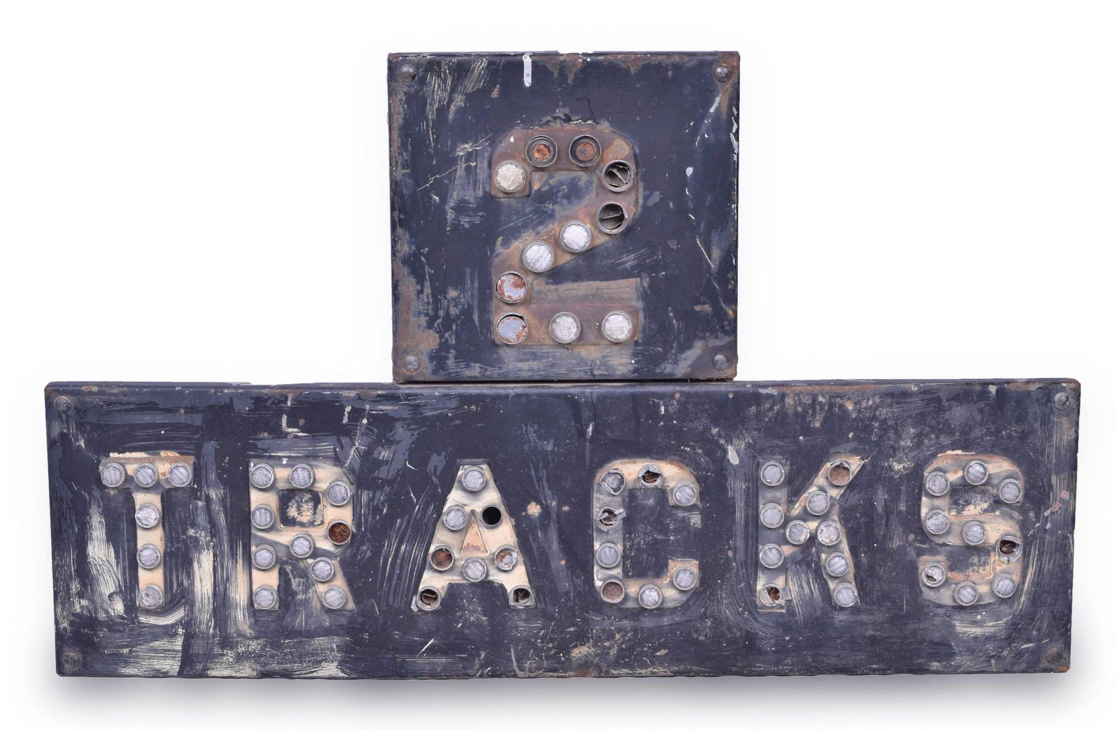 "2 Tracks" Stamped Steel Crossing Sign W/ Plastic Reflectors (1 of 3)