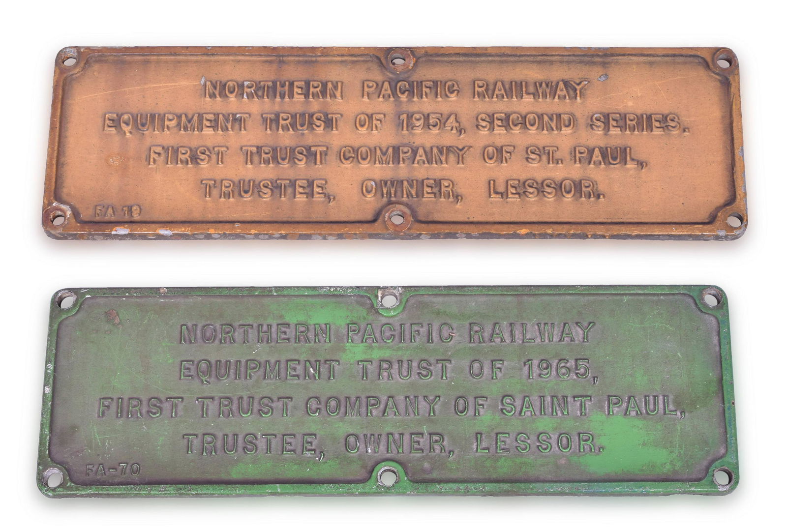 Pair of Northern Pacific Railroad Cast Aluminum Trust Plates - 1954 and 1965 (1 of 2)