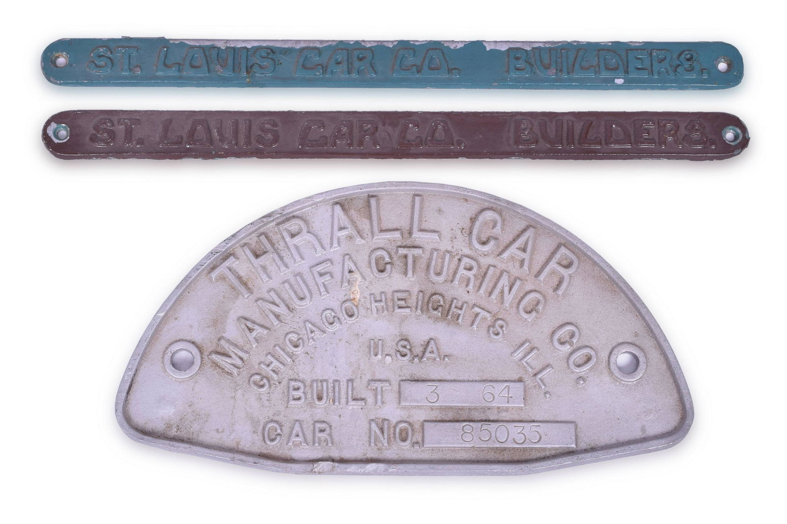 Thrall and St. Louis Car Co. Railroad Car Cast Builders Plates (1 of 2)