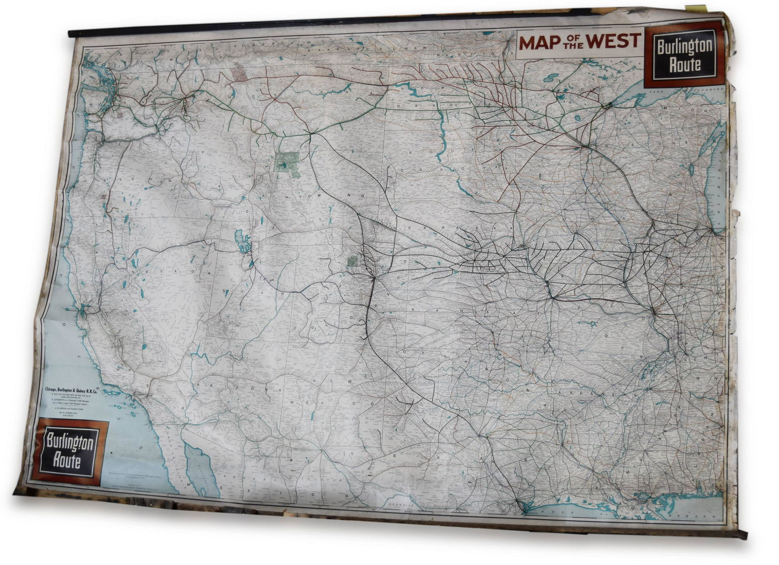 Four CB&Q / Burlington and Burlington Northern Wall Maps - Poole Brothers, Rand-McNally (1 of 13)