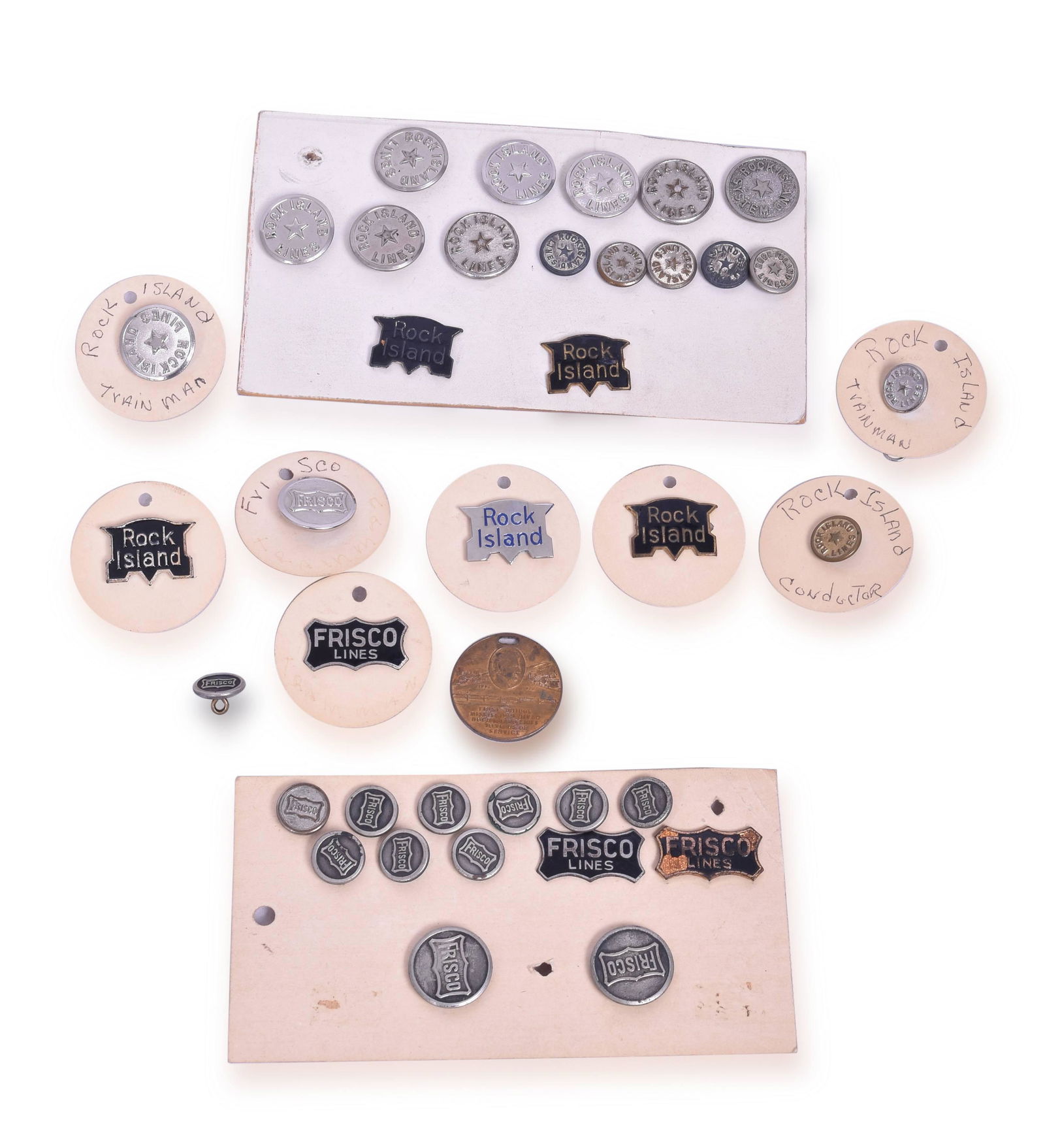 Group of Frisco and Rock Island Uniform Pins and Buttons (1 of 1)