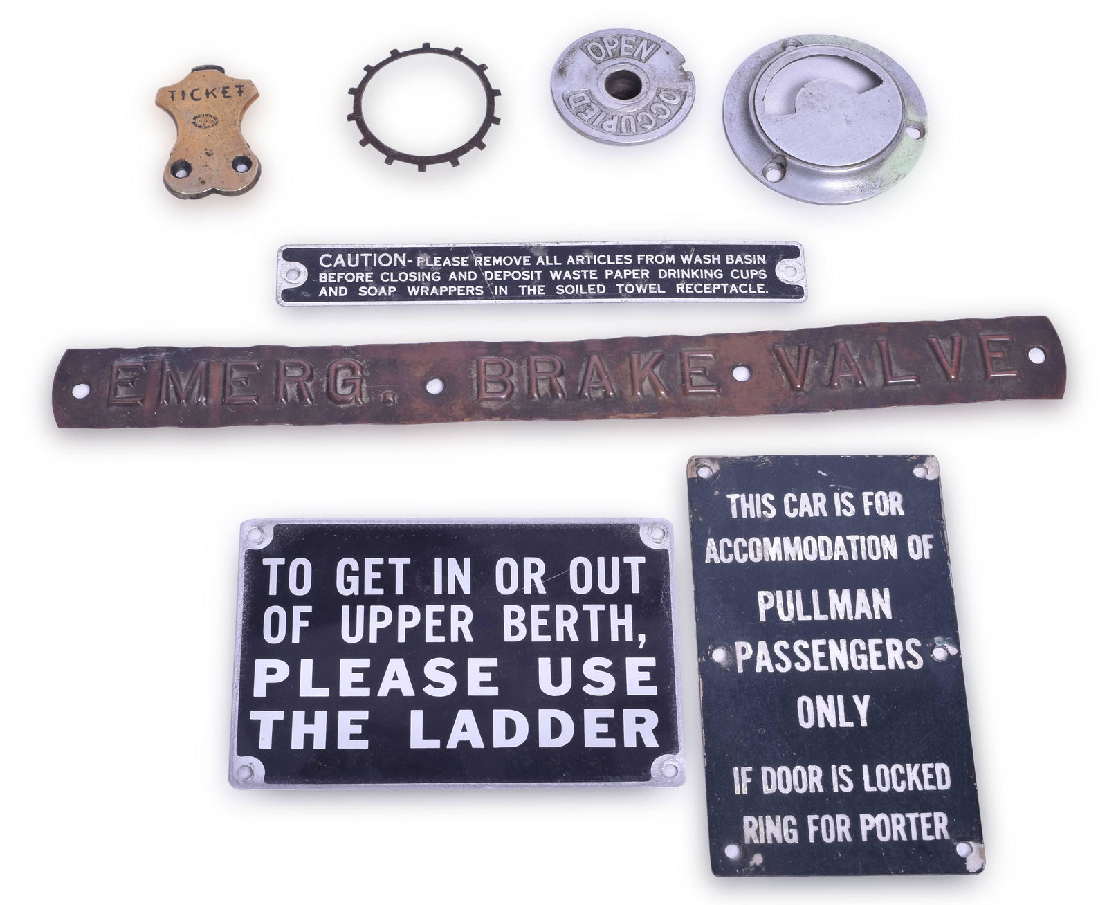 Railroad Passenger Car Signage and Hardware - Pullman, Adams & Westlake, etc. (1 of 2)