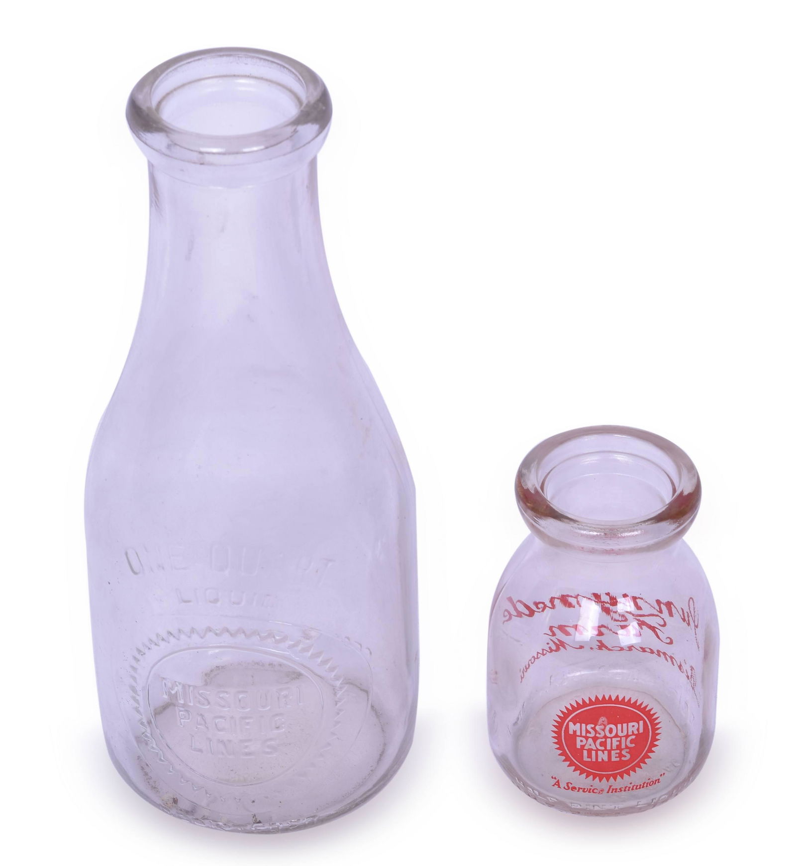 Missouri Pacific Railroad Duraglass 1 Quart and One Pint Milk Bottles (1 of 3)