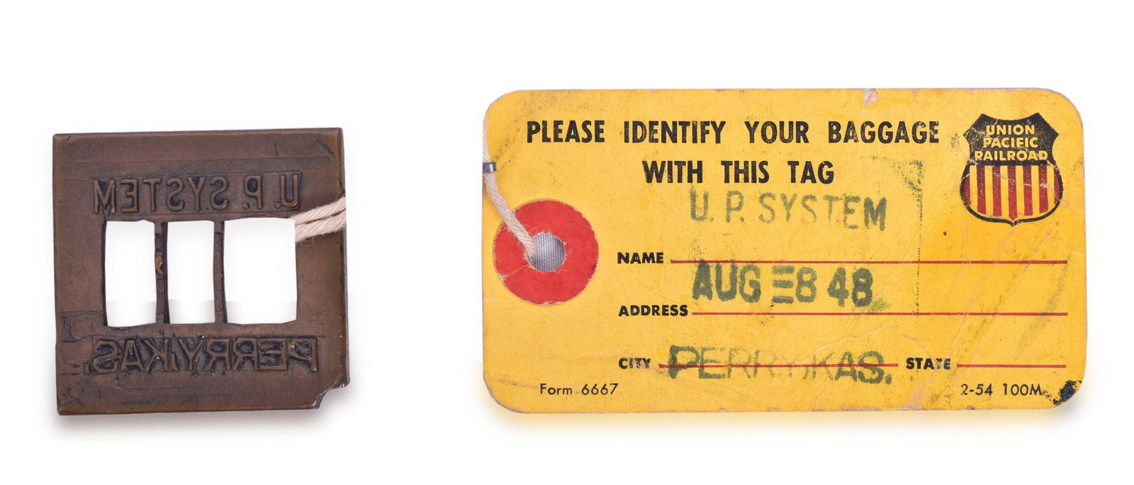 Union Pacific Railroad Perry Kansas Ticket Dater Die (1 of 2)