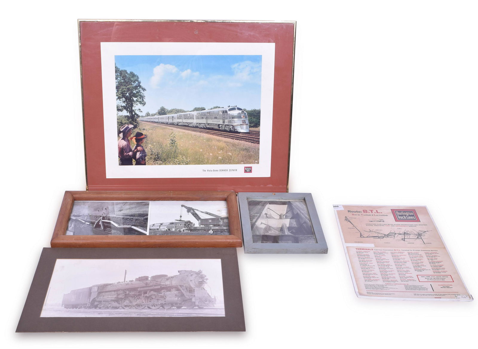 Group of Five CB&Q / Burlington Railroad Photos - Denver Zephyr, Rock Island Rocket Wreck, etc. (1 of 2)