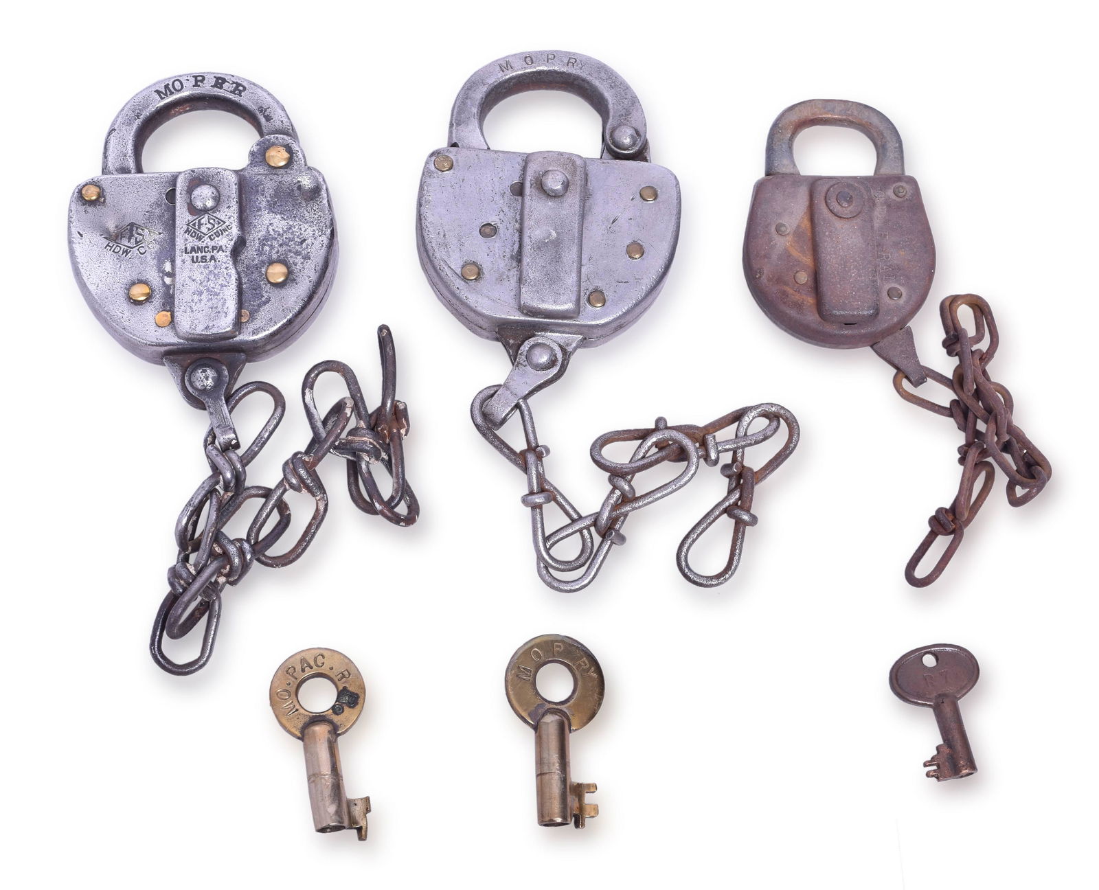 Group of Three Missouri Pacific Railroad Locks - FS Hardware, Fraim, A&W (1 of 2)
