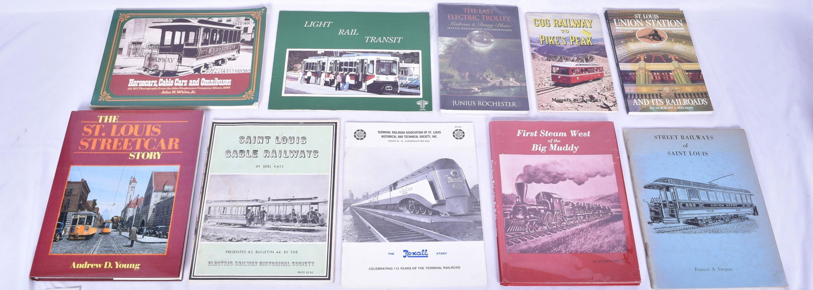 Lot of Ten St. Louis Related Railroad Books - Wayman, Abbott, Rochester, White, Swyers, Guise, Katz,: Lot of Ten St. Louis Related Railroad Books - Wayman, Abbott, Rochester, White, Swyers, Guise, Katz, Young A Wide Array of Rail Transit Books & Booklets Topics. St. Louis Union Station And It's Railro