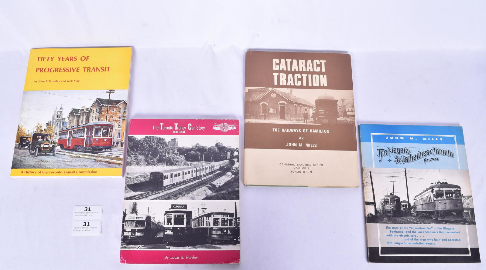 Lot of Four Toronto / Canadian Interurban Railroad Books - Mills, Bromley/May, Pursley: Lot of Four Toronto / Canadian Interurban Railroad Books - Mills, Bromley/May, Pursley A Grouping of Toronto Trolley History Publications. Cataract Traction The Railways of Hamilton - John M. Mills, F
