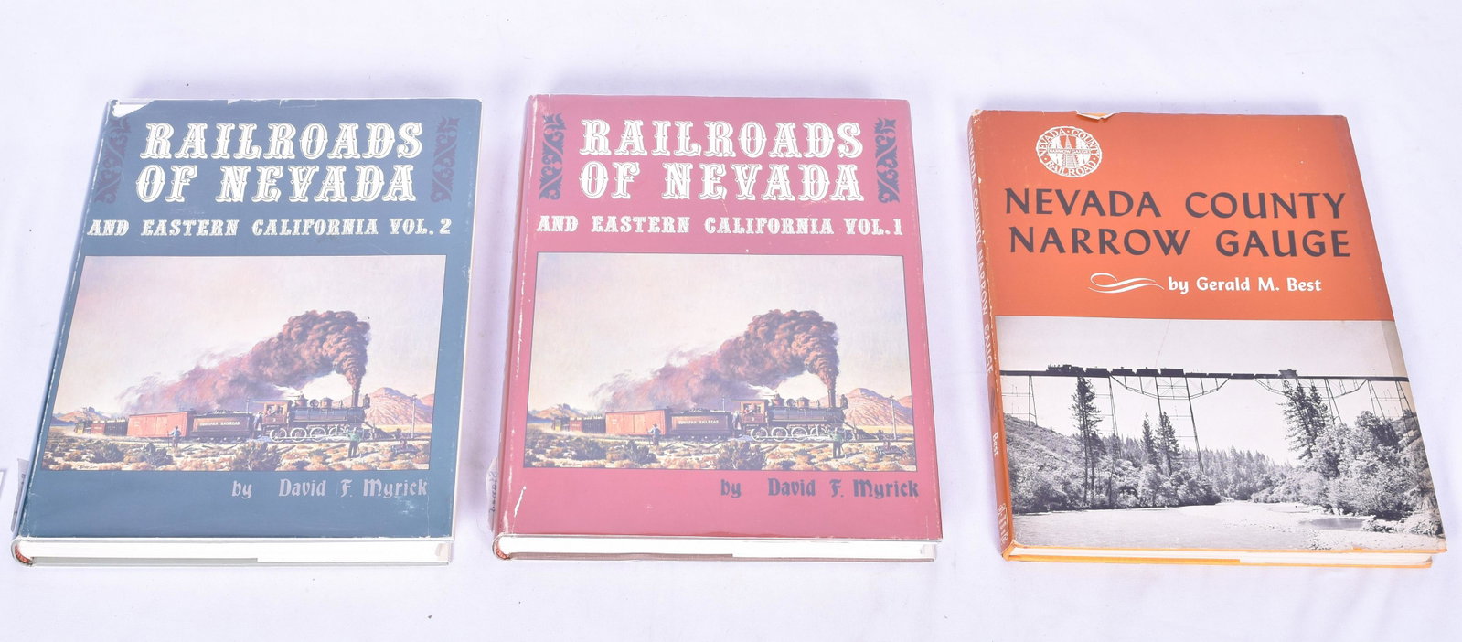 Three Nevada Related Railroad Books - Best, Myrick: Three Nevada Related Railroad Books - Best, Myrick Three Books of Nevada Railroading. Nevada County Narrow Gauge - Gerald M. Best, Railroads of Nevada and Eastern California Vol. 1 - David F. Myrick (