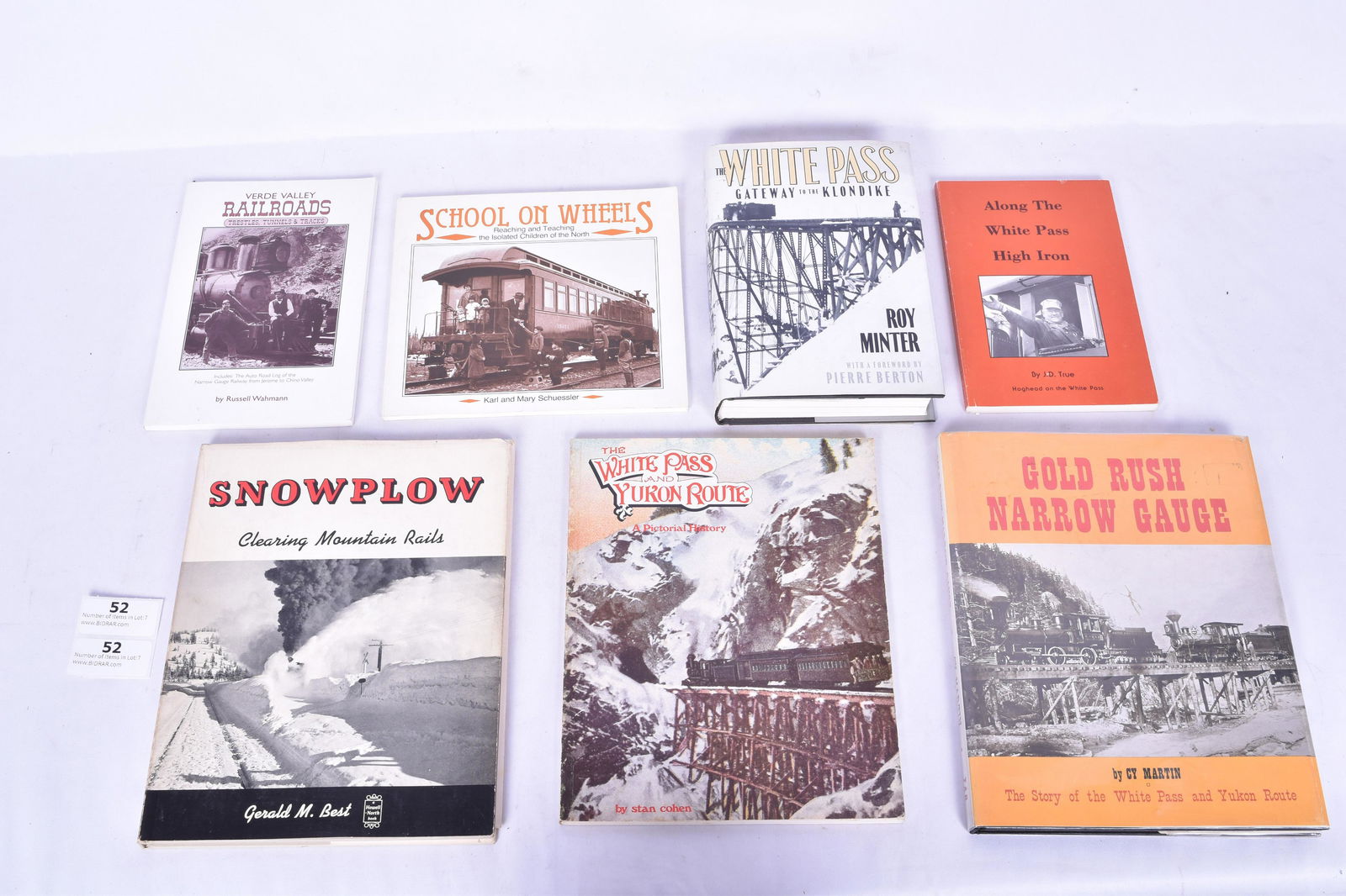 Lot of Seven White Pass and Yukon Railroad Books - True, Minter, Schuessler's, Martin, Cohen, Best: Lot of Seven White Pass and Yukon Railroad Books - True, Minter, Schuessler's, Martin, Cohen, Best Books all Focused on the Snowy Pathways of The White Pass. Along the White Pass High Iron - J.D. True