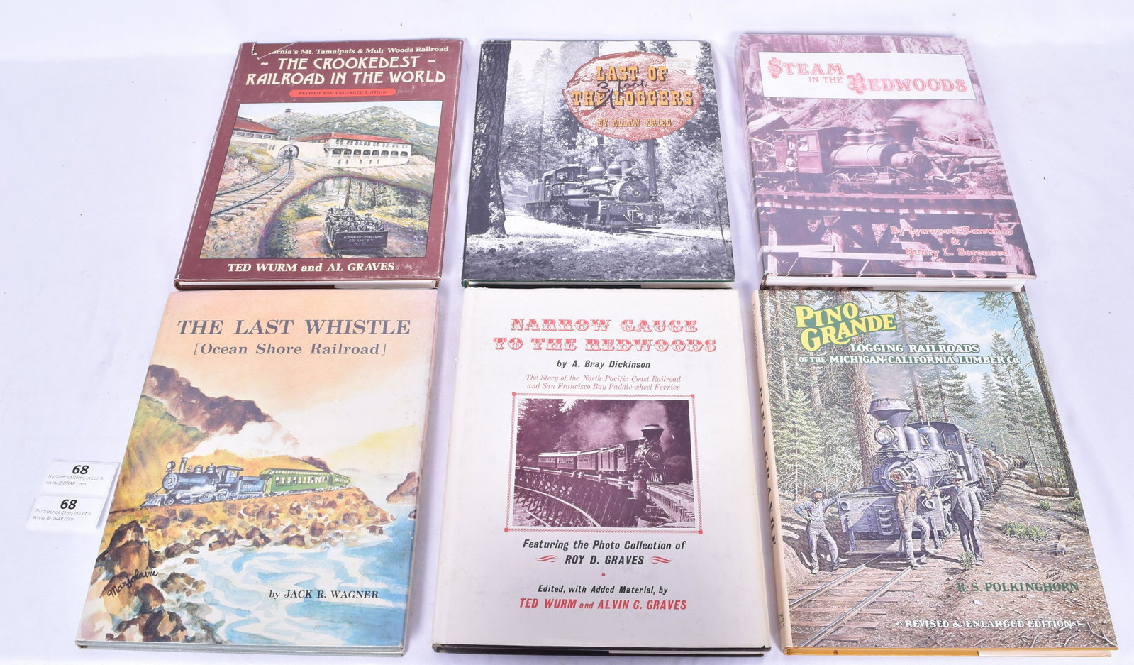 Lot of Six Logging Railroading Books - Carranco/Sorensen, Krieg, Wurm/Graves, Polkinghorn,: Lot of Six Logging Railroading Books - Carranco/Sorensen, Krieg, Wurm/Graves, Polkinghorn, Dickinson/Graves/Wurm/Graves, Wagner A Group of Books about Railroading and Trees. Steam in The Redwoods - Ly