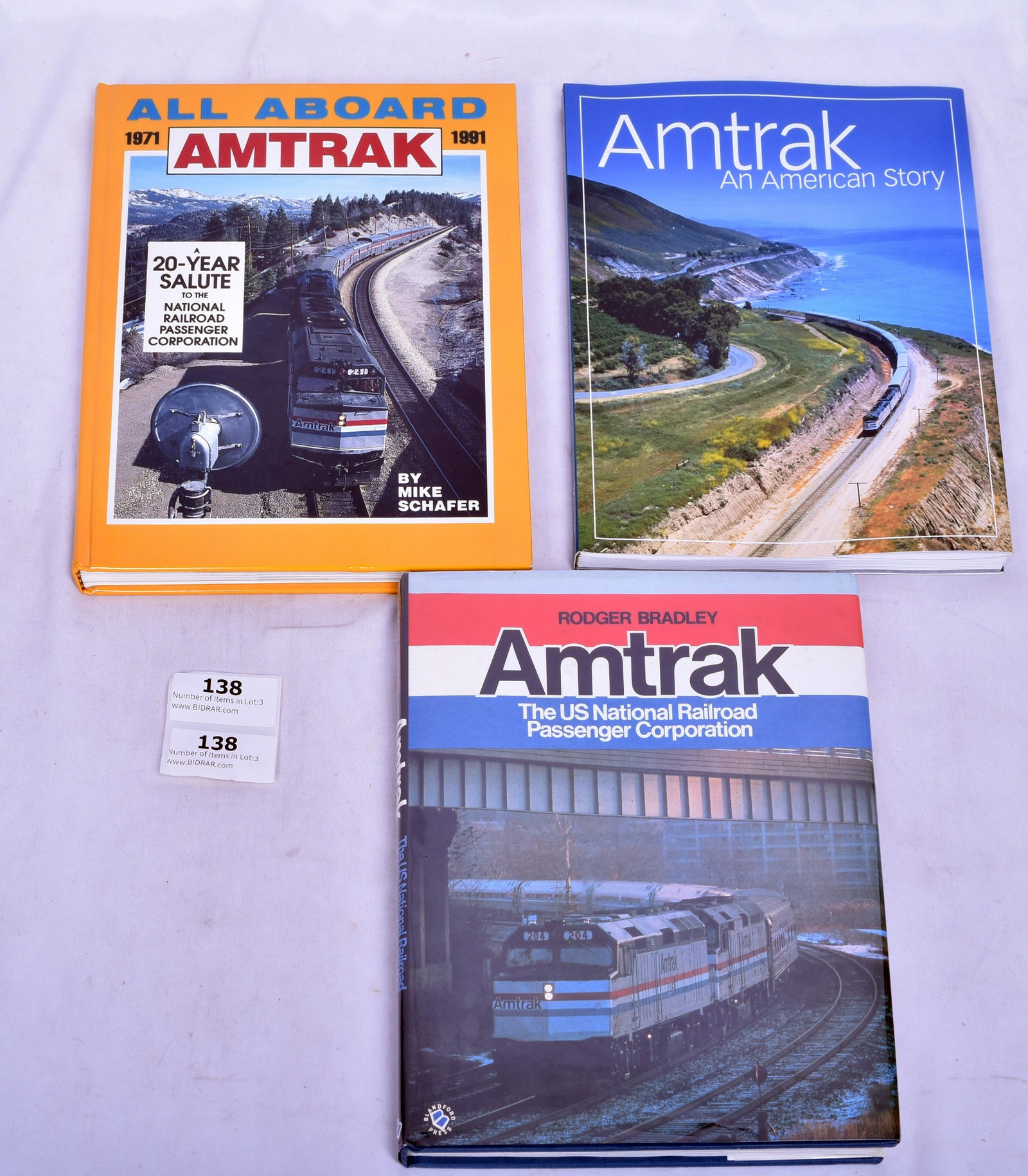 Lot of Three Amtrak Railroad Books - Schafer, Bradley: Lot of Three Amtrak Railroad Books - Schafer, Bradley Three Books Telling the Story of Amtrak. Amtrak An American Story, All Aboard Amtrak 1971-1991 A 20-Year Salute to the National Railroad Passenger