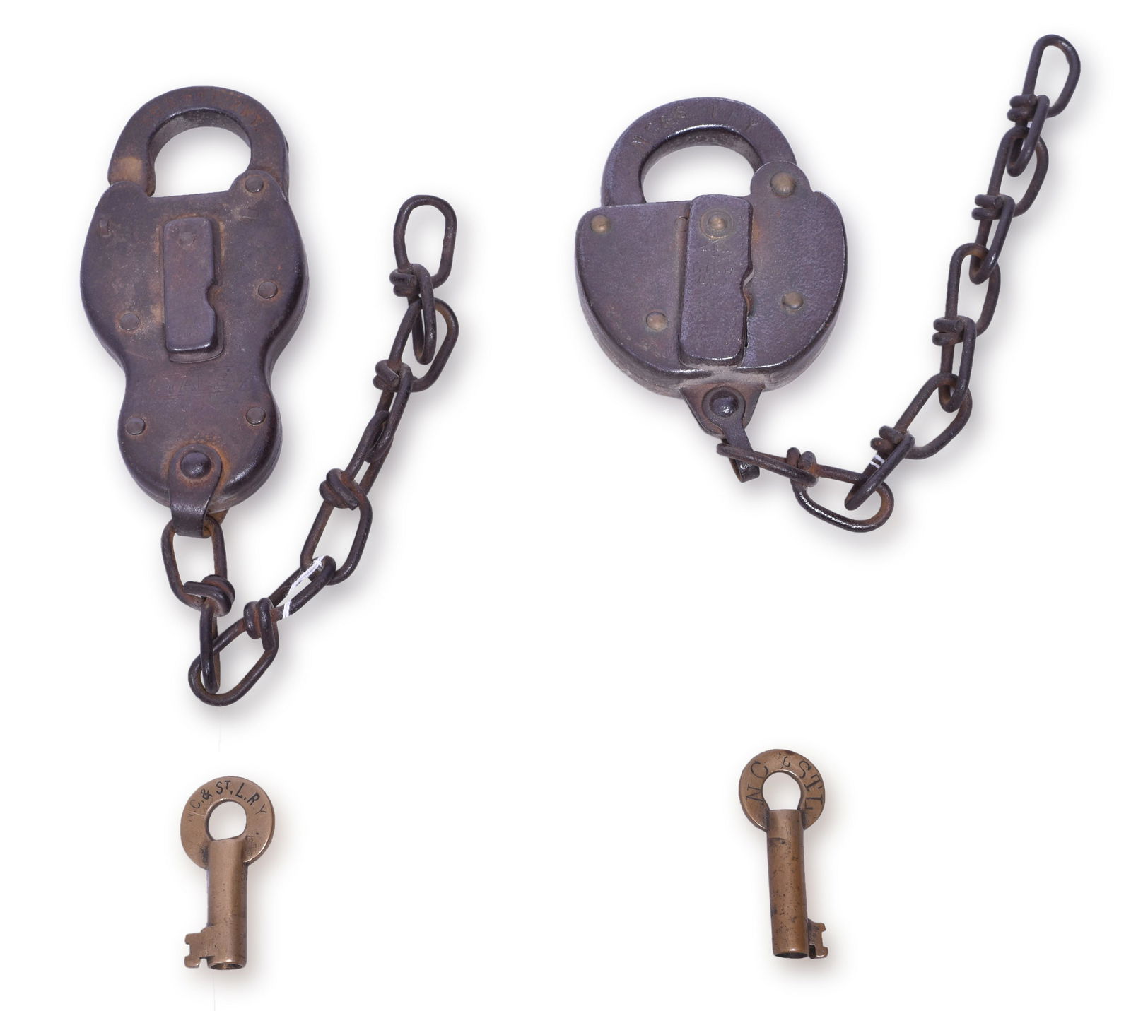 Pair of Nashville Chattanooga & St. Louis Railway Steel Locks with Brass Keys - Yale and F&S (1 of 3)