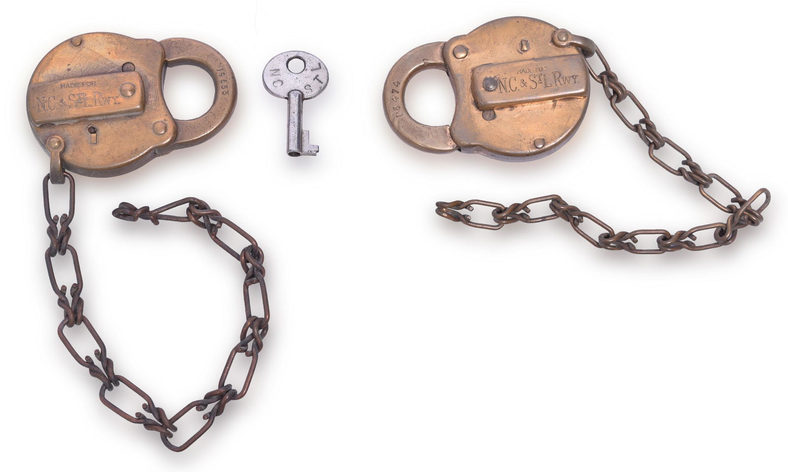 Pair of Yale Nashville Chattanooga & St. Louis Railway Brass Locks (1 of 2)