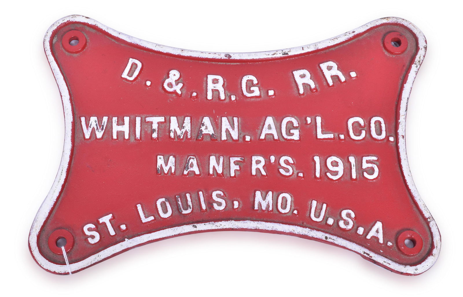 Denver and Rio Grande Railroad Whitman Agricultural Company Baggage Cart Builders Plate (1 of 2)