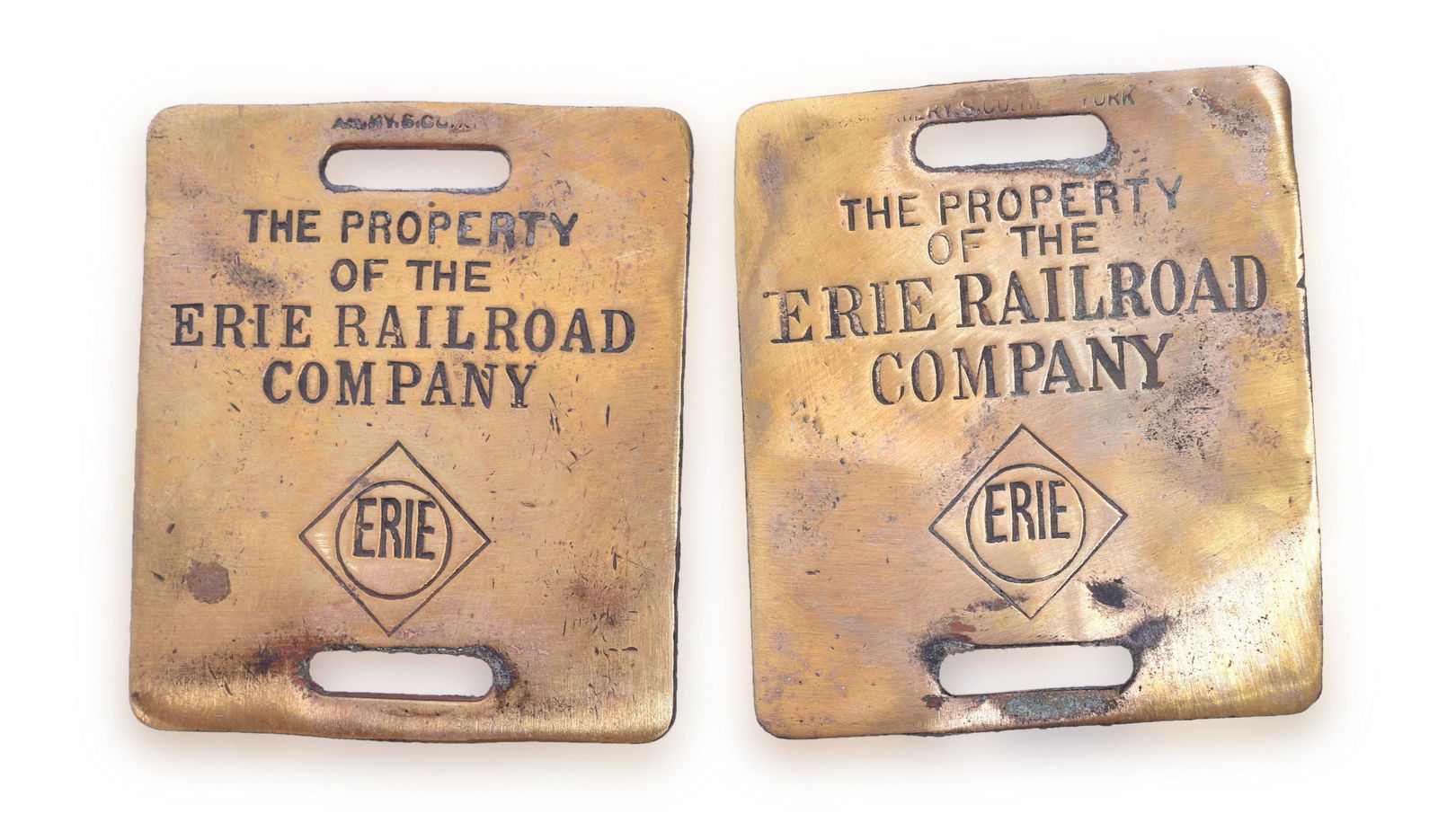 Two Erie Railroad Baggage Tags w/ Diamond Logos (1 of 2)