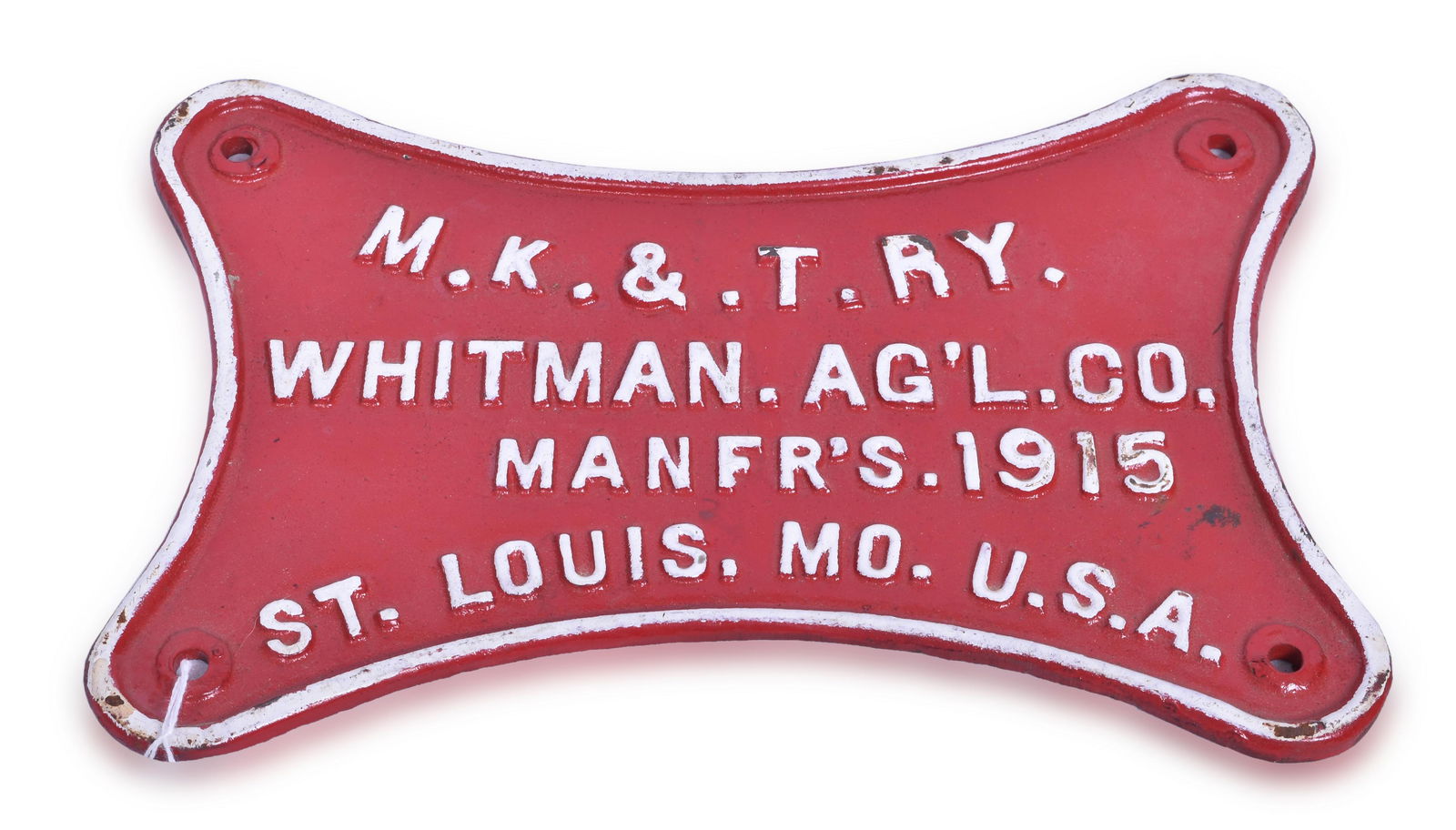 Missouri, Kansas and Texas Railroad Whitman Agricultural Company Baggage Cart Builders Plate (1 of 2)