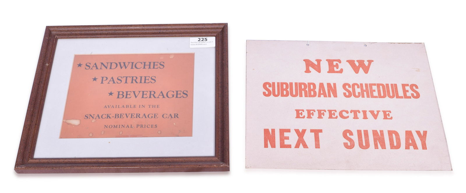 Suburban Schedules and Sandwiches, Pastries, Beverages - Railroad Signs (1 of 2)