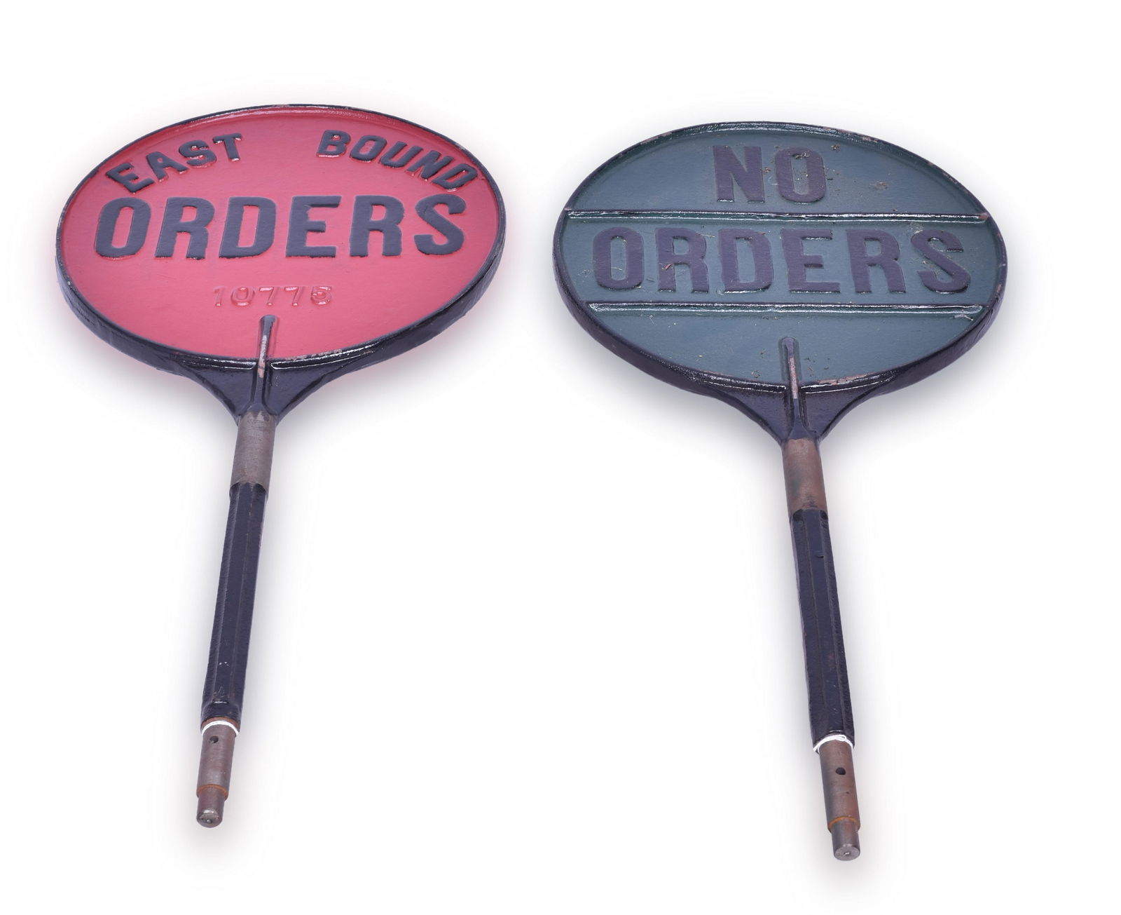 Pair of Cast Iron Double Sided Train Order Signs - East and Westbound (1 of 2)