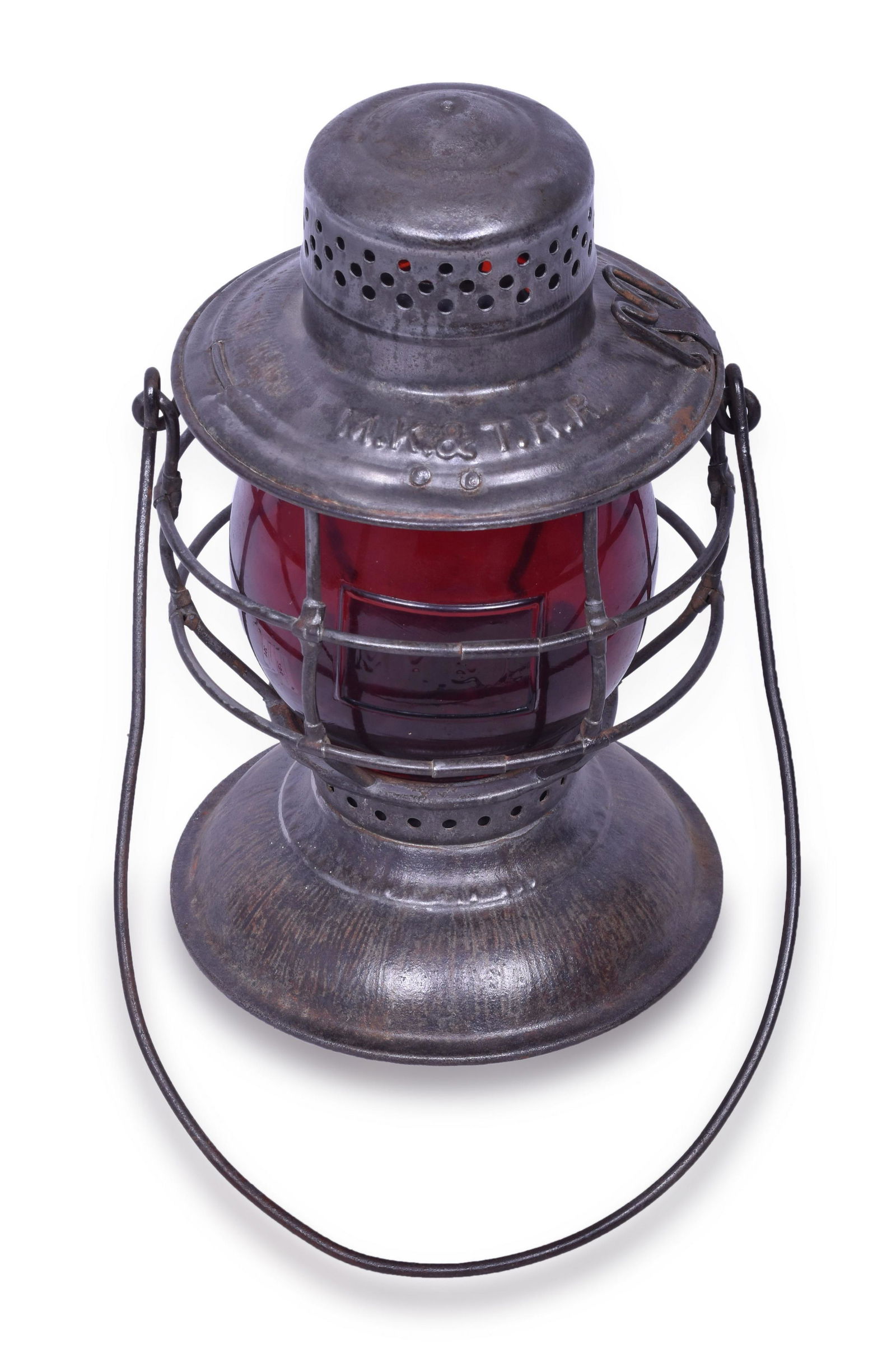Handlan Bell Bottom Missouri Kansas and Texas Lantern w/ Red Cast Globe (1 of 6)
