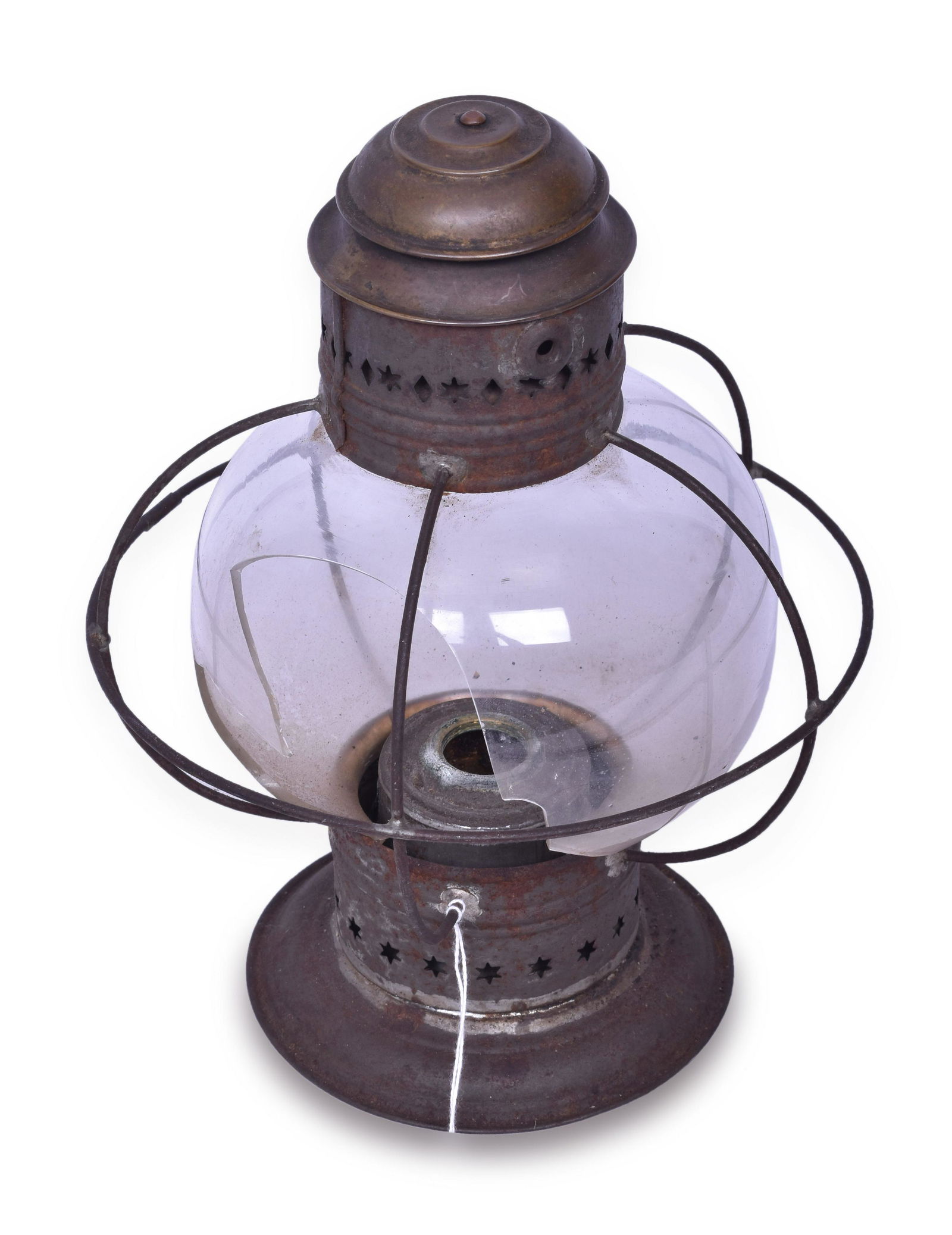Single Wire Guard Lantern w/ Bell Bottom & Brass Top (1 of 3)
