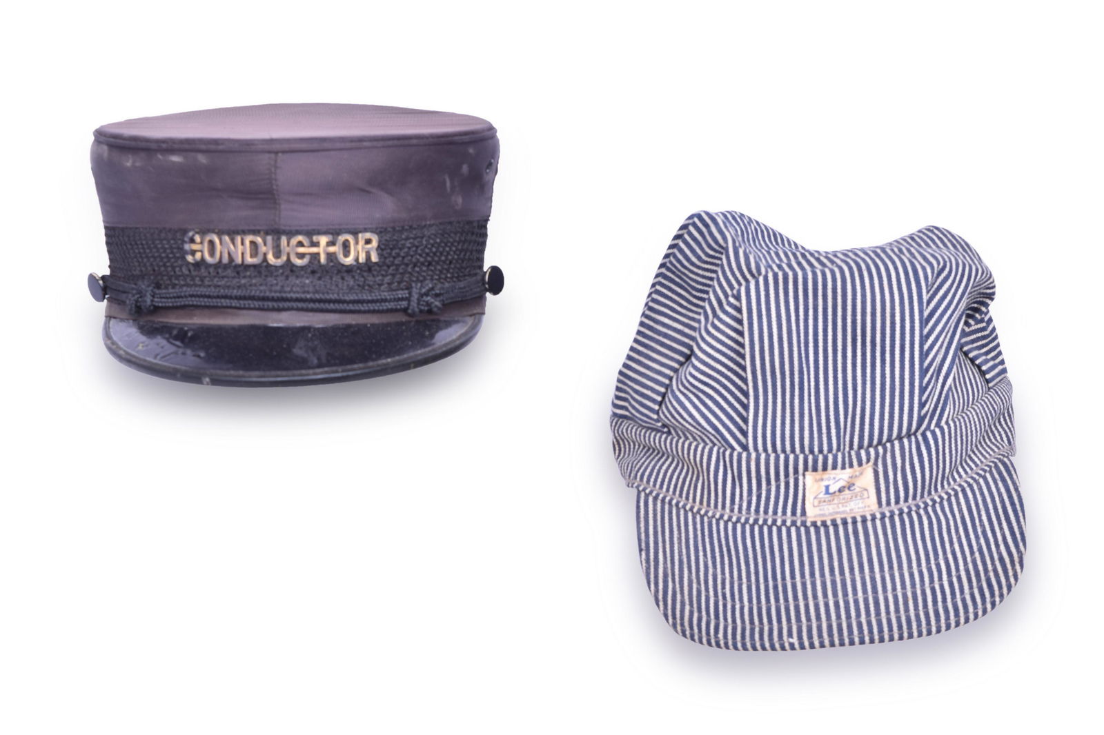 Pettibone Railroad Conductors Cap and Lee Denim Striped Engineers Hat (1 of 3)