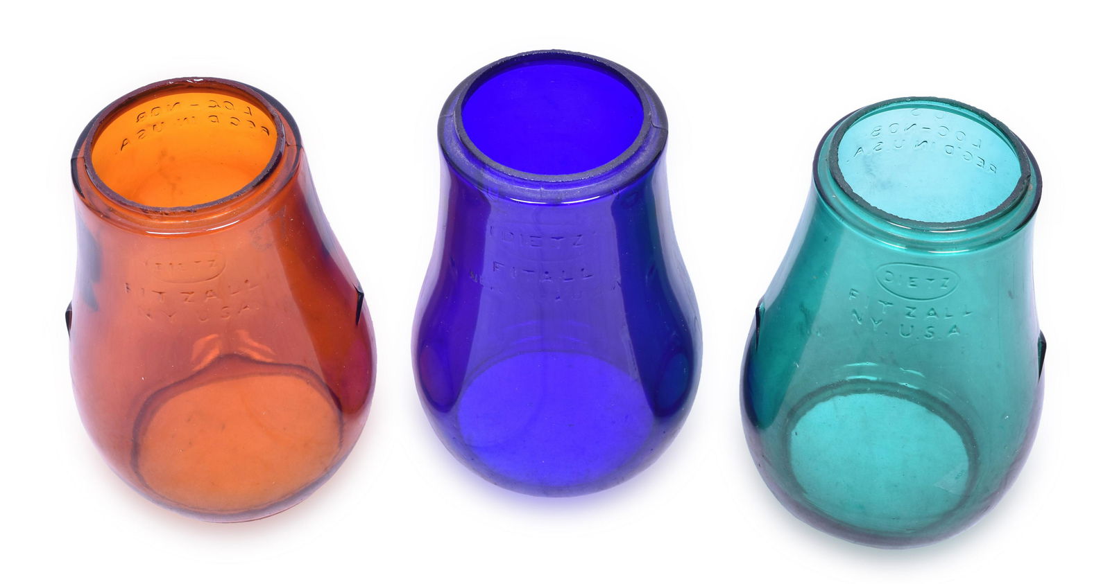 Three Dietz Fitzall Colored Lantern Globes - RSA Signal Yellow, Blue, and Green (1 of 3)