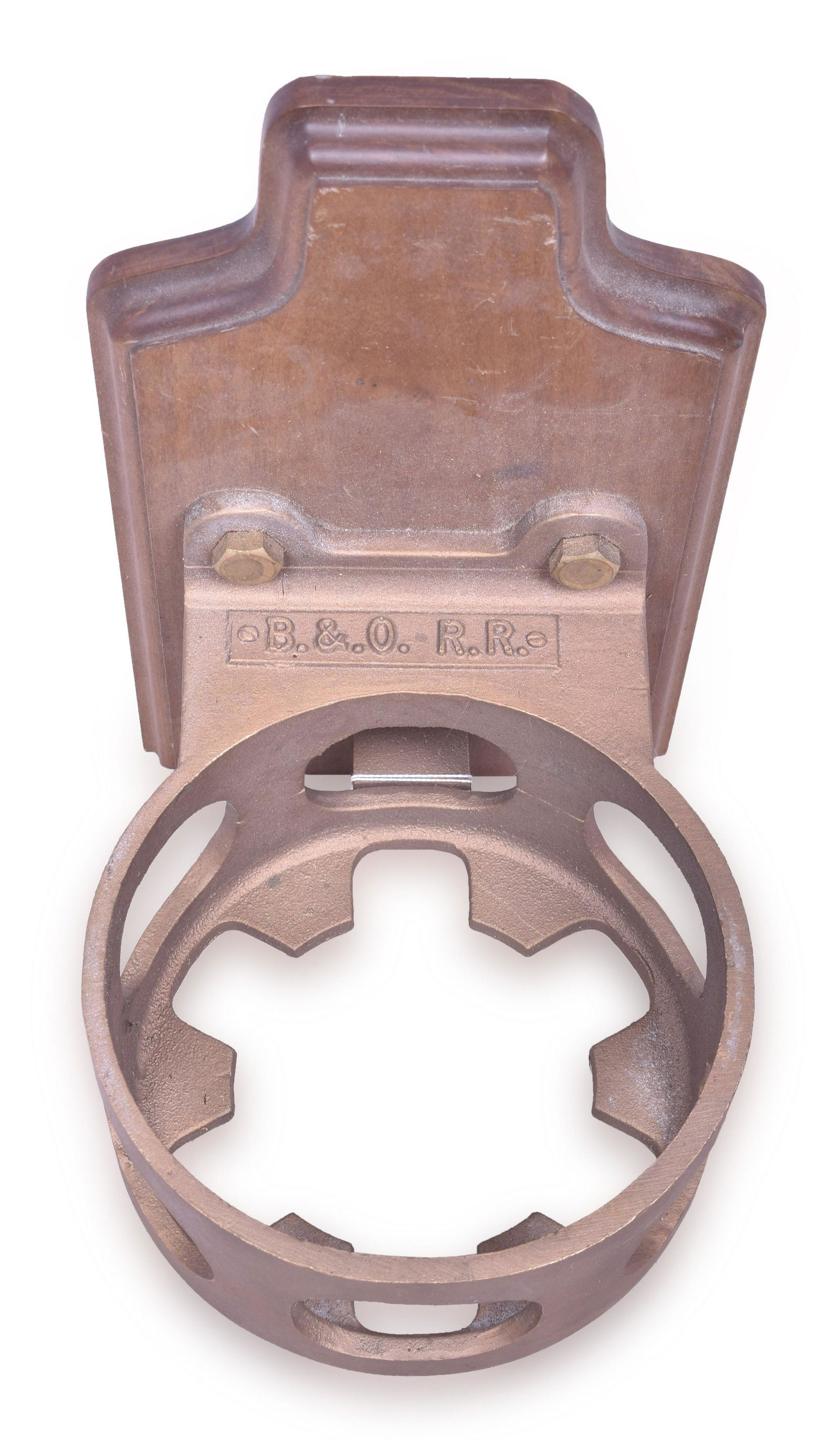 Cast Brass Baltimore and Ohio Locomotive Lantern Holder - Mounted to Wooden Plaque (1 of 2)