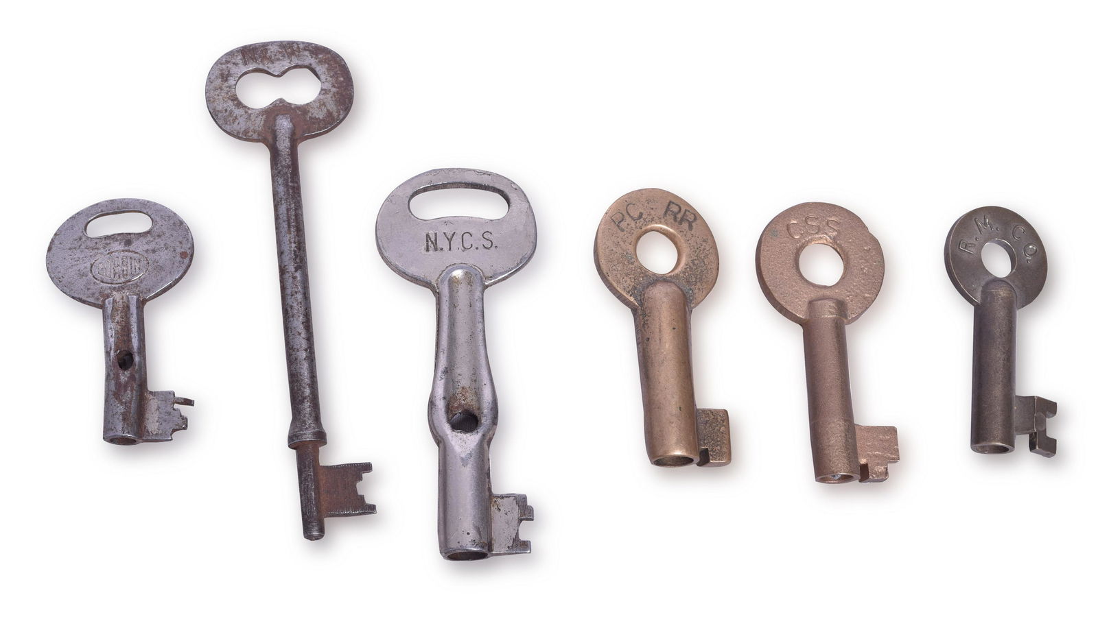 Six Railroad Lock Keys - Lehigh Valley, New York Central, Penn Central, South Shore, Illinois (1 of 2)