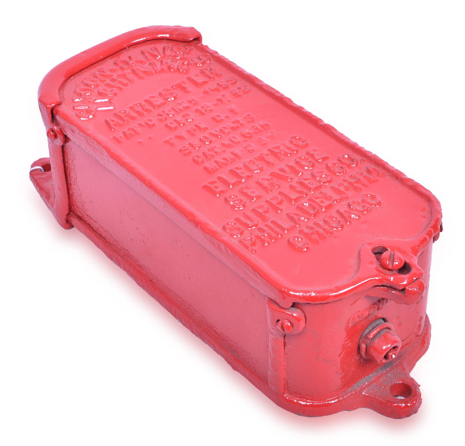 Restored Carlton-Daniels Cast Iron Lightning Arrester: Cast iron Carlton-Daniels lightning arrester. Sand blasted and repainted. Some mild pitting under the paint. Last patent date of 1892. Keystone herald with a number 7 cast on the top of the box. Box m