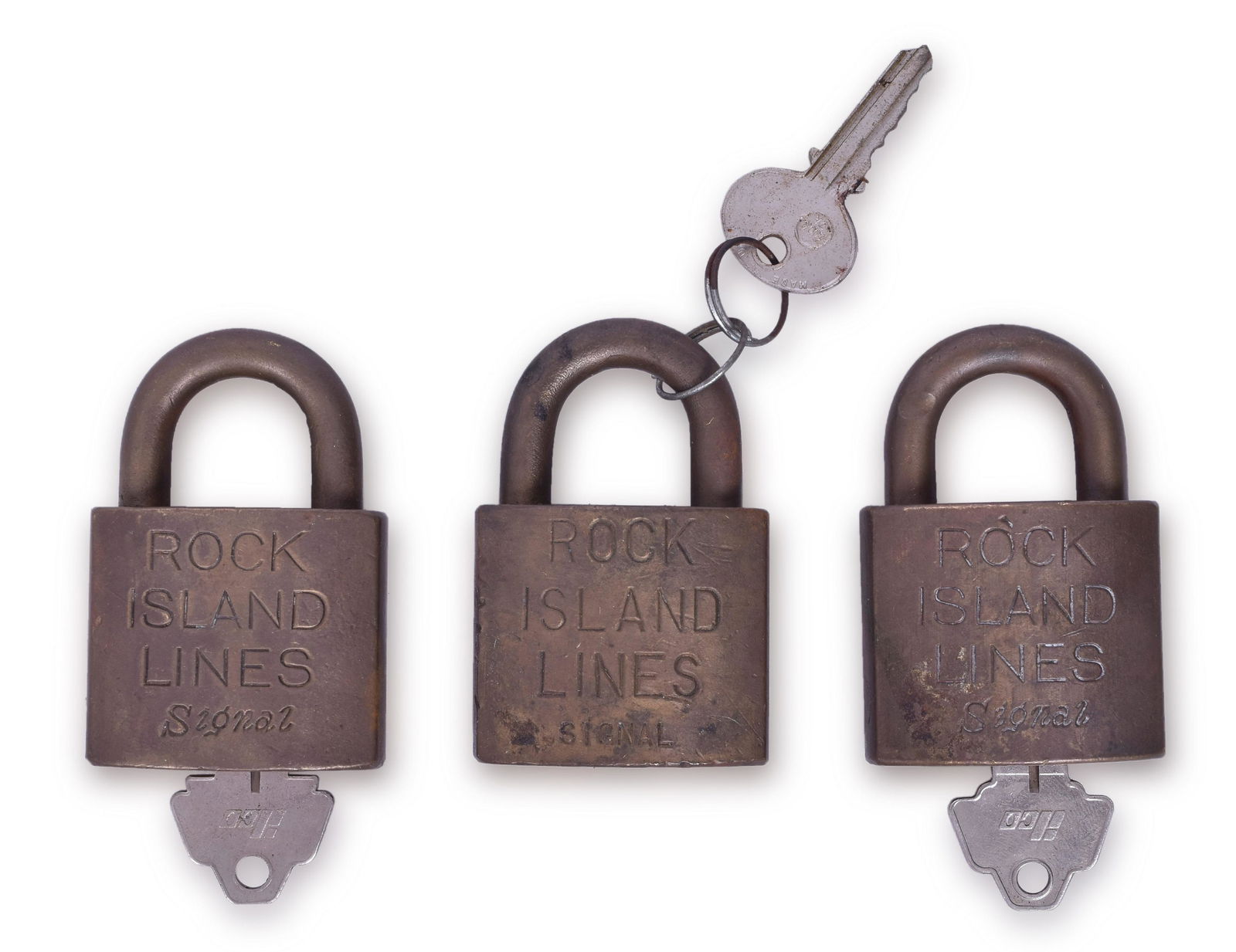 Group of Three Rock Island Railroad Corbin Signal Locks (1 of 2)