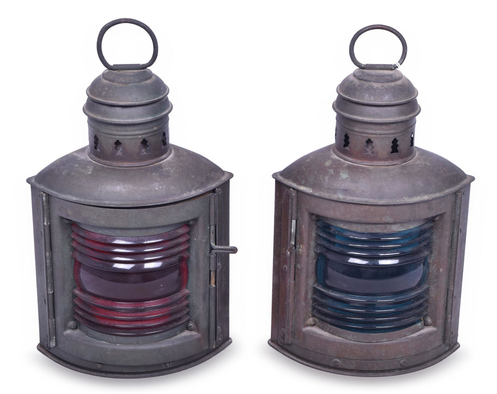 Matched Pair of Perko Nautical Corner Lamps - Red & Green Fresnel Lenses (1 of 3)