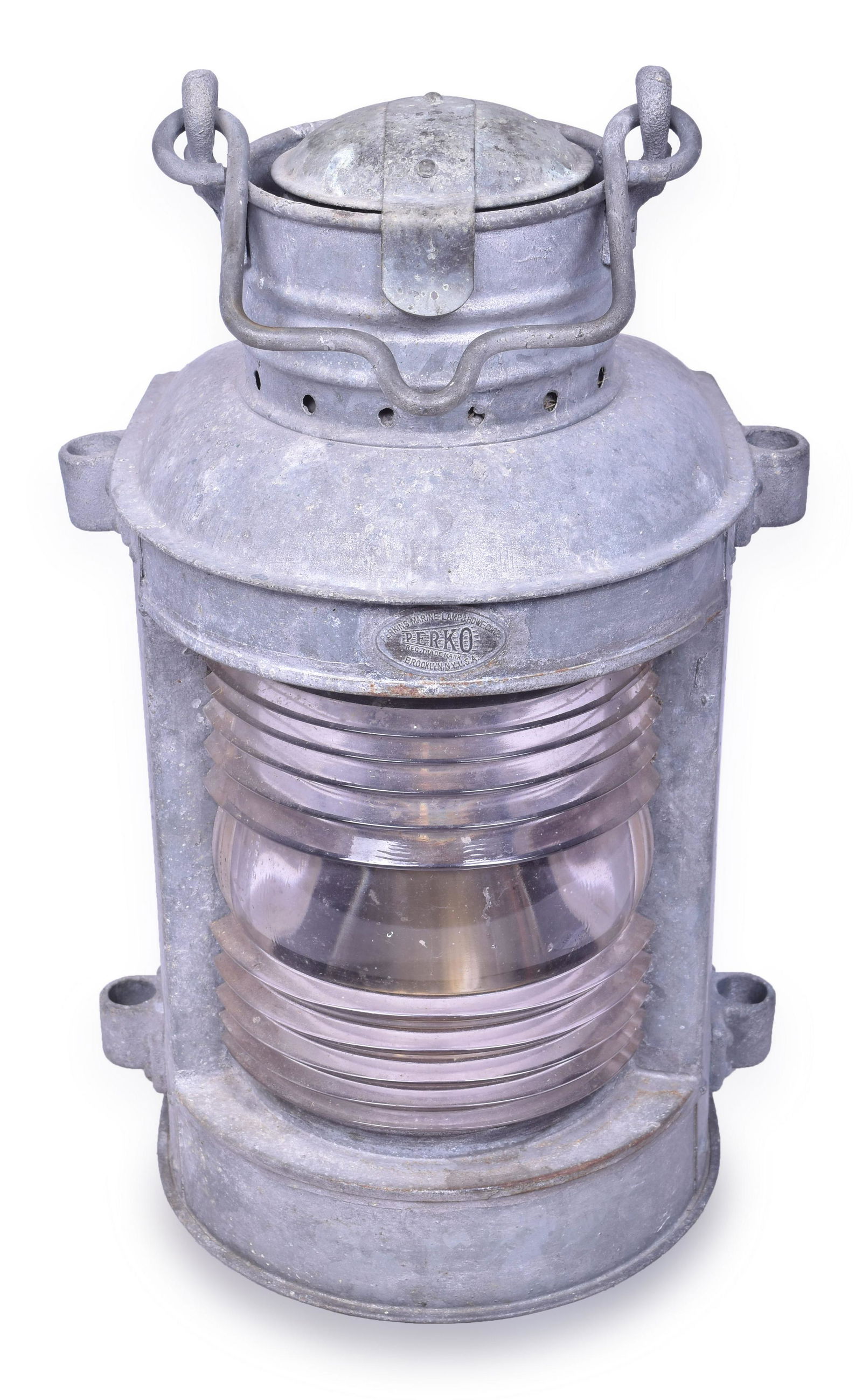 Perko Sheet Iron Nautical / Marine Lamp w/ Clear Fresnel Lens (1 of 6)