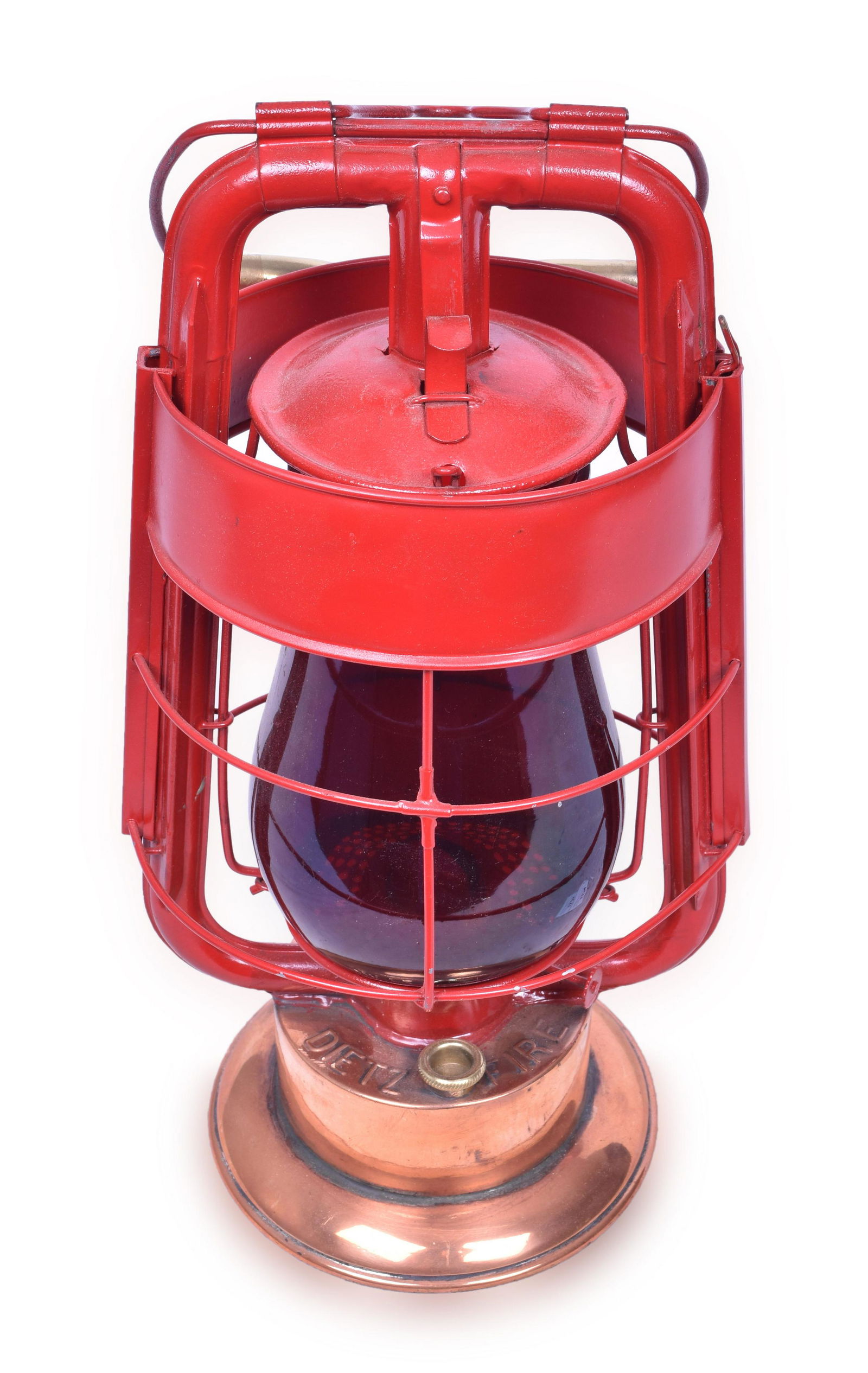 Restored Dietz Tubular Fire Department Lantern - Brass Tank - Red Body - Red Globe (1 of 6)
