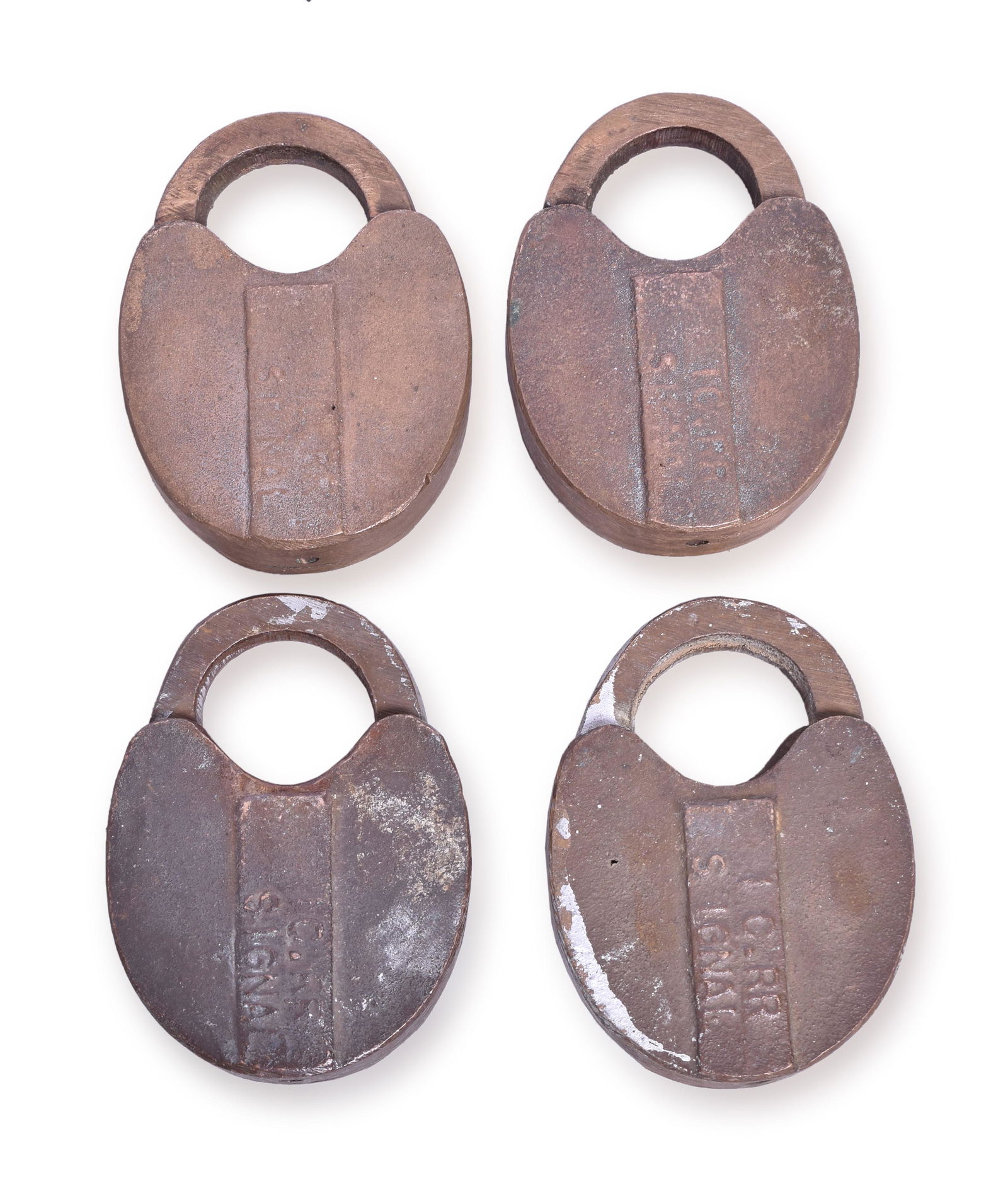 Group of Four Illinois Central Railroad Small Brass Heart Shaped Signal Locks (1 of 2)