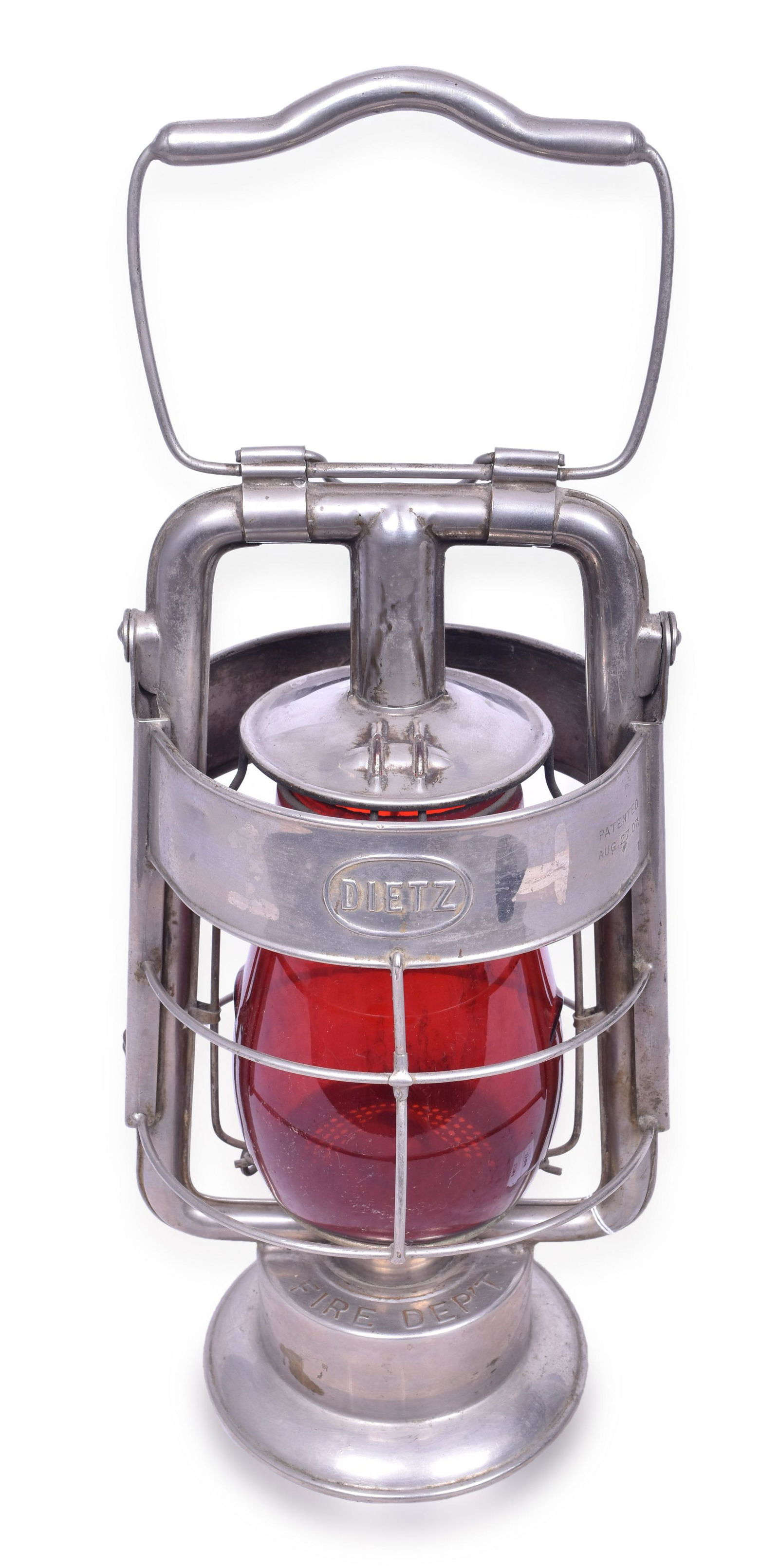 Brass Dietz King Plated Fire Department Lantern w/ Red Globe (1 of 5)