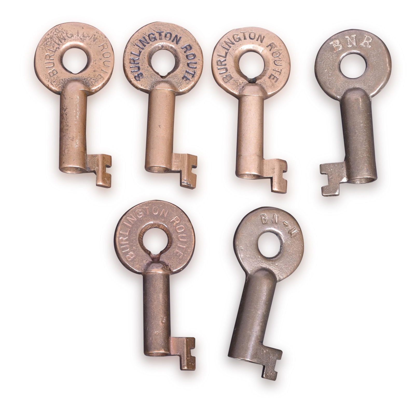 Six Burlington / CB&Q and Burlington Northern Railroad Brass Keys (1 of 2)