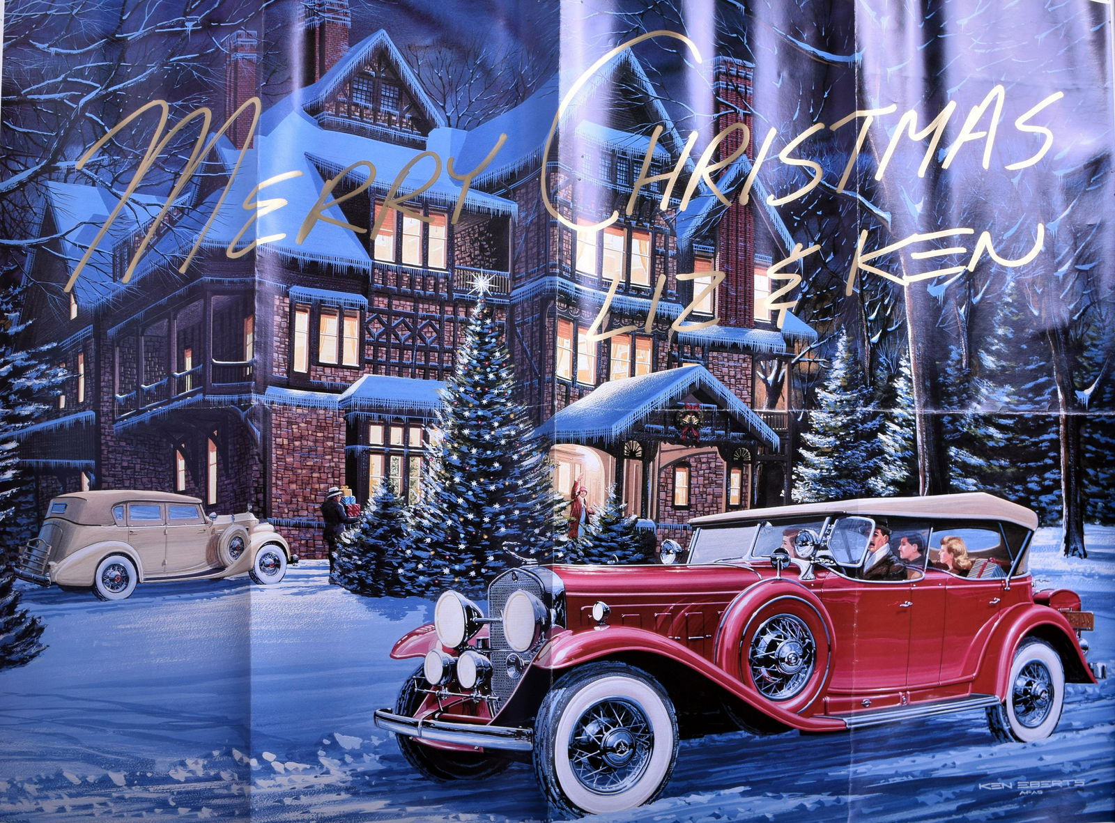 Ken Eberts 1988 Signed Christmas Poster Featuring Packard Automobiles (1 of 2)