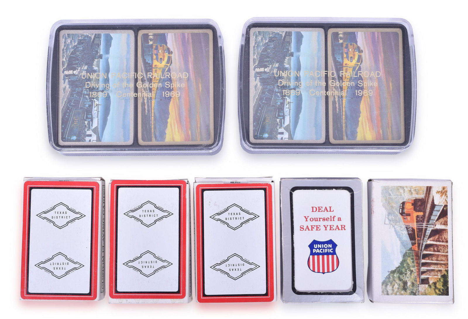 Seven Decks of Railroad Playing Cards - Union Pacific, N de M, Texas and Pacific (1 of 2)